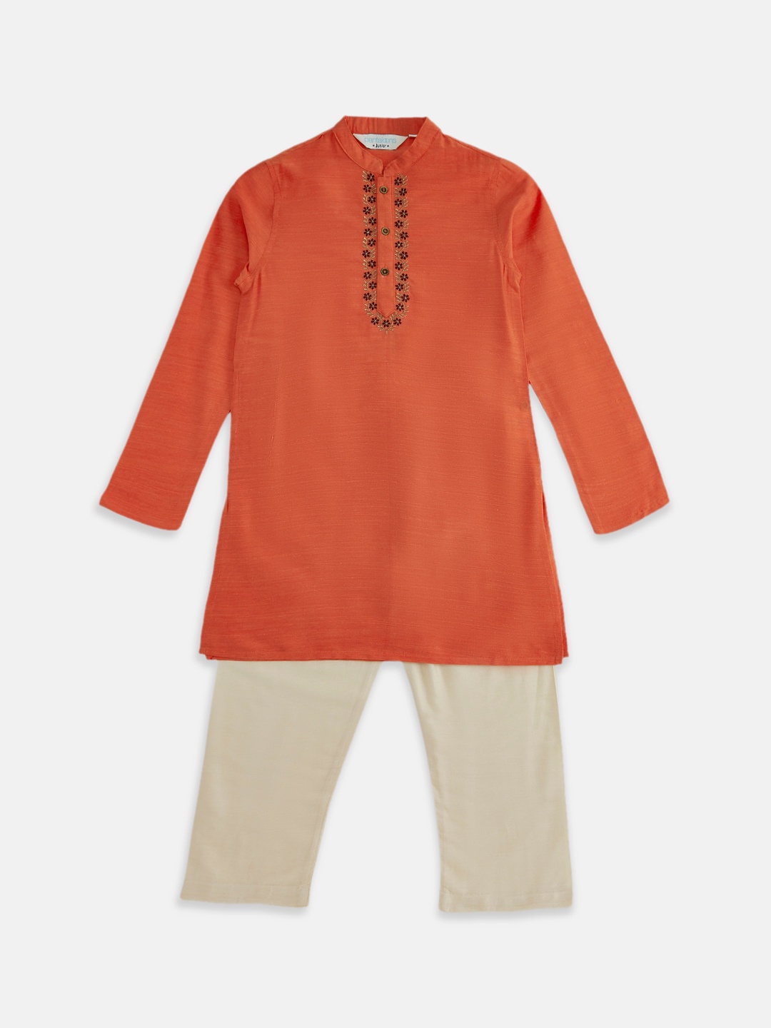 

indus route by Pantaloons Boys Orange Thread Work Kurta with Pyjamas