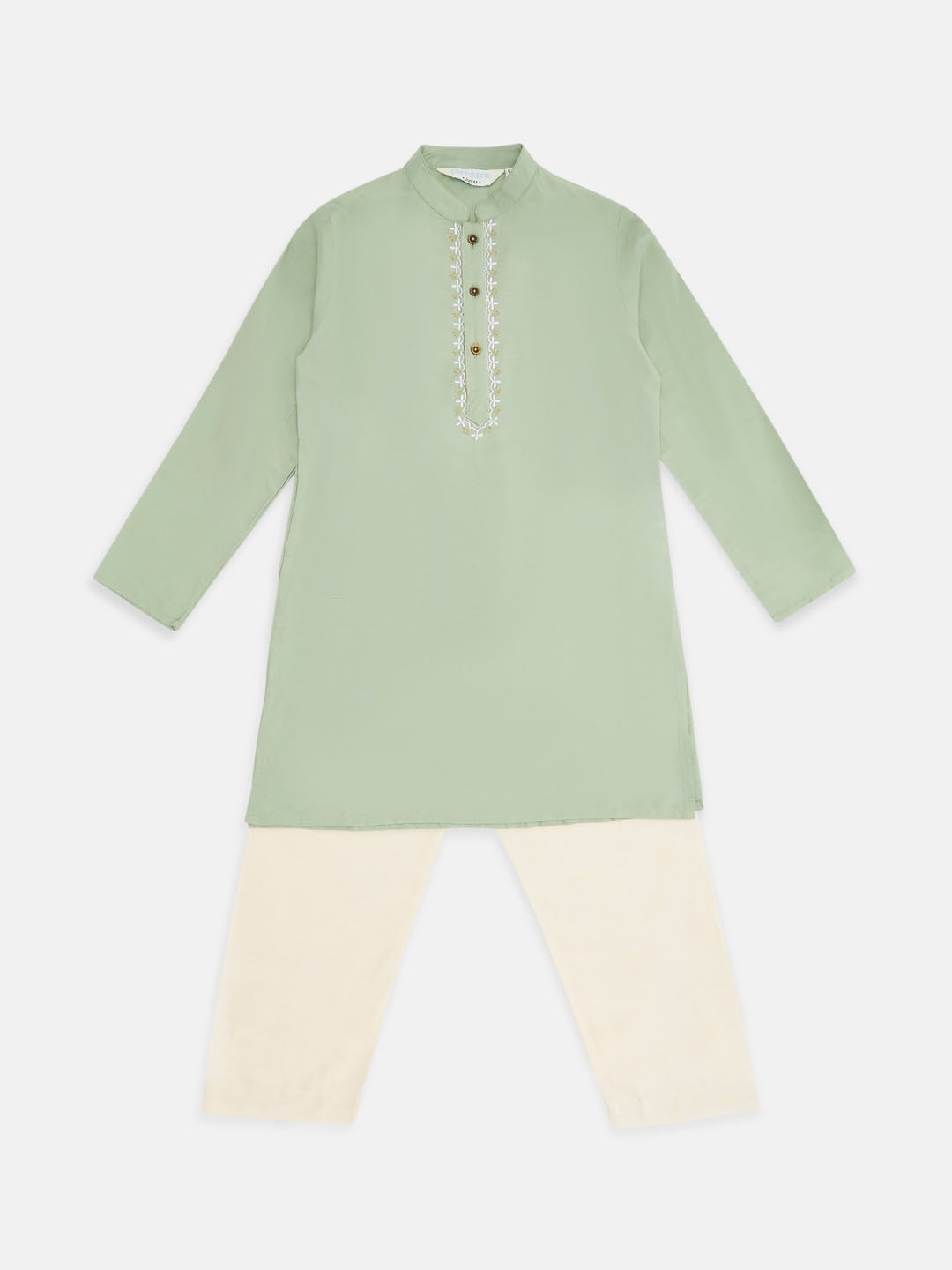 

indus route by Pantaloons Boys Green Thread Work Kurta with Pyjamas