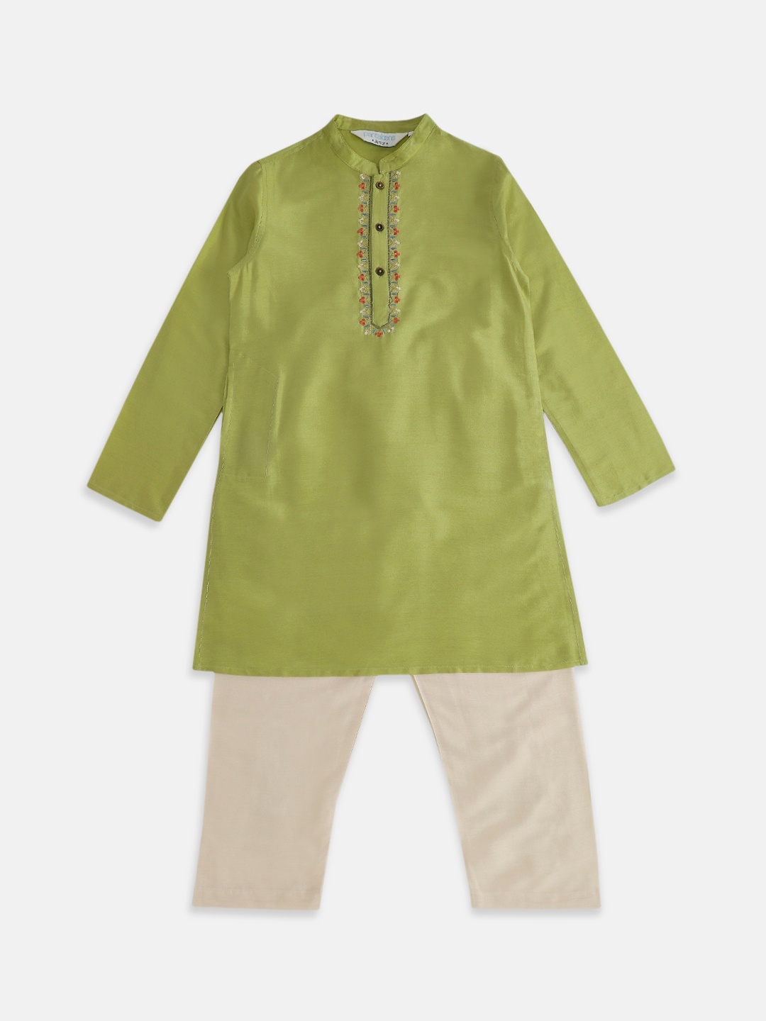 

indus route by Pantaloons Boys Green Thread Work Kurta with Pyjamas