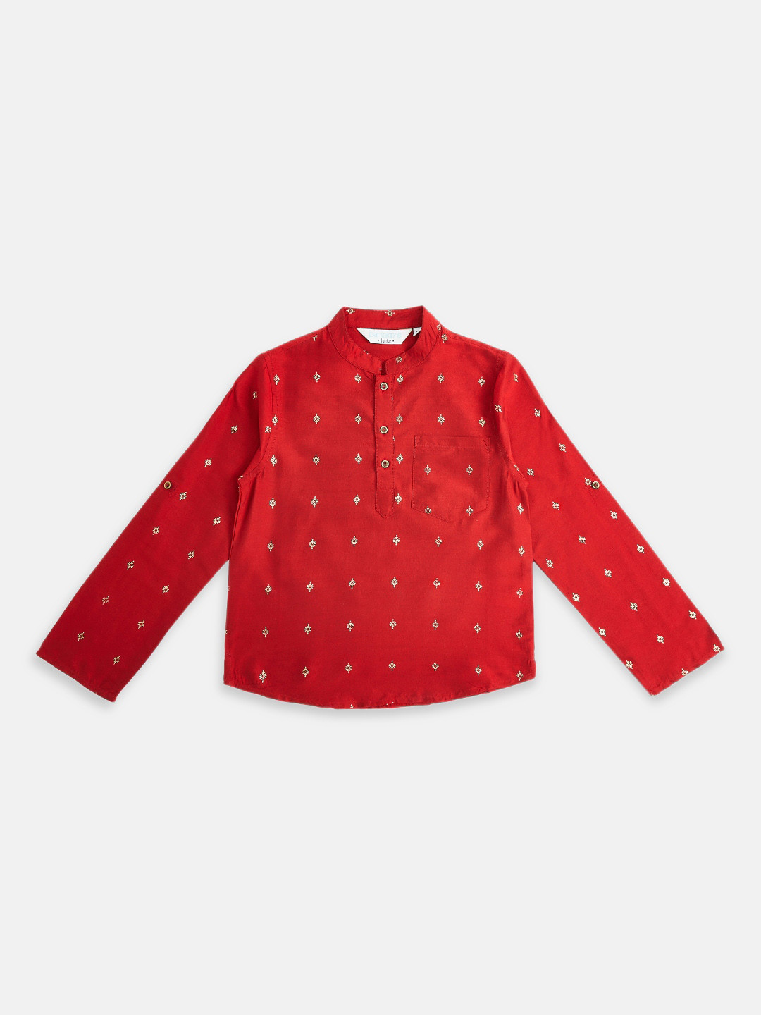 

indus route by Pantaloons Boys Mandarin Collar Geometric Printed Kurta, Maroon