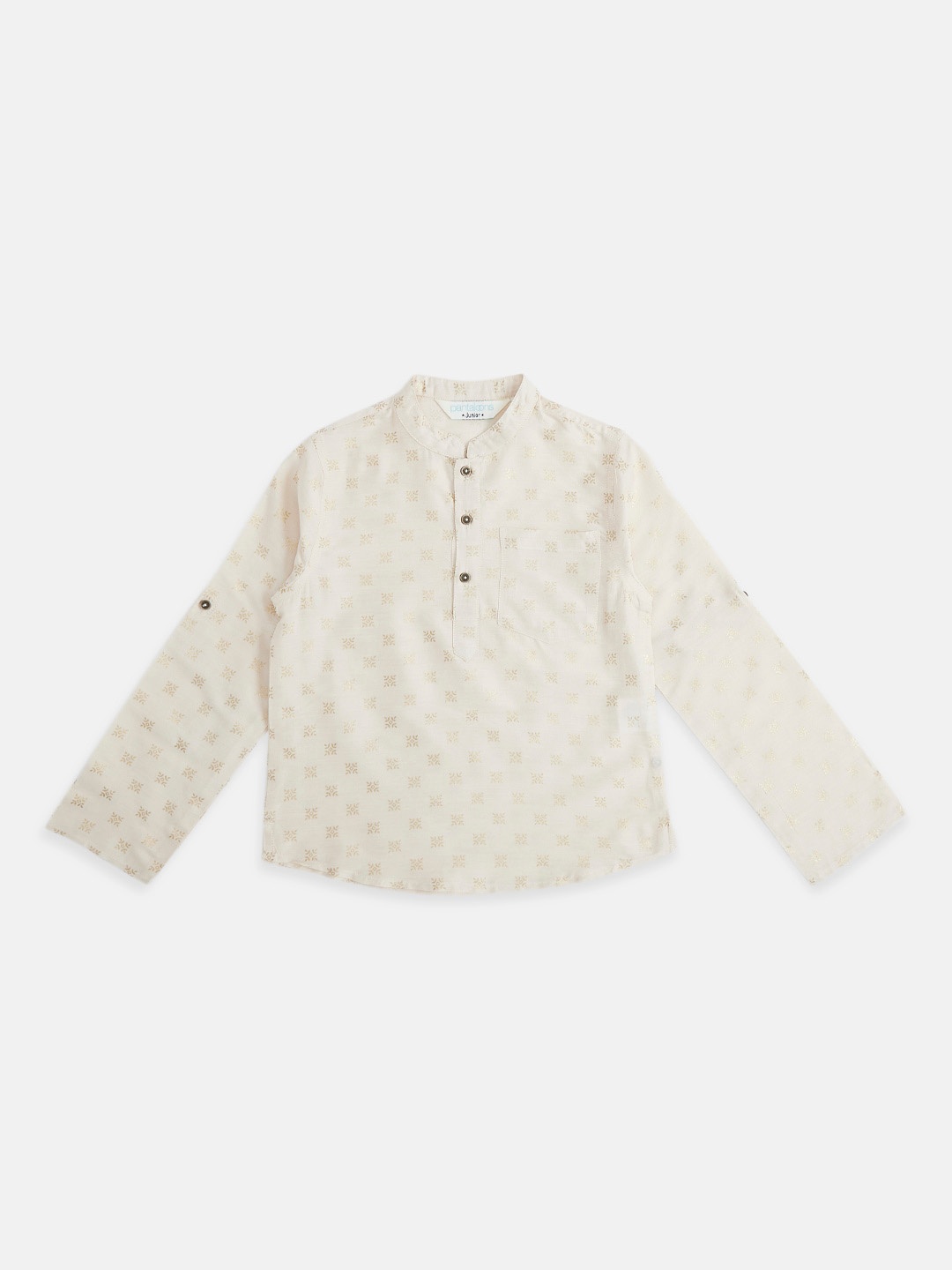 

indus route by Pantaloons Boys Mandarin Collar Geometric Printed Kurta, Off white