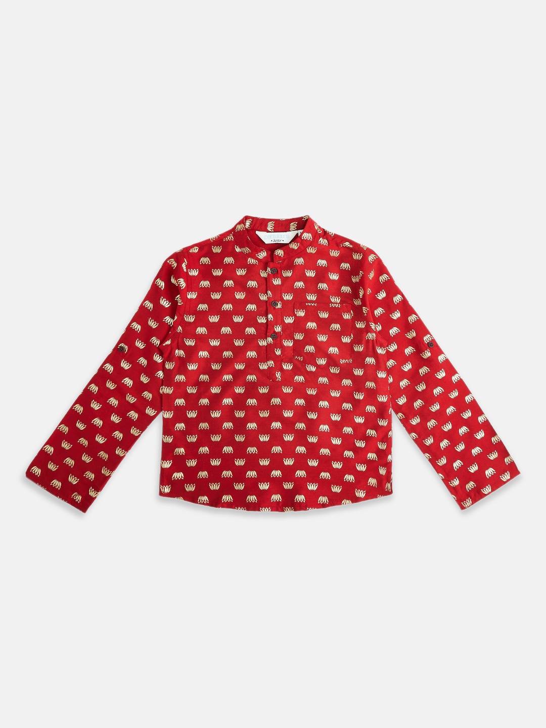 

indus route by Pantaloons Boys Mandarin Collar Ethnic Motifs Printed Kurta, Red