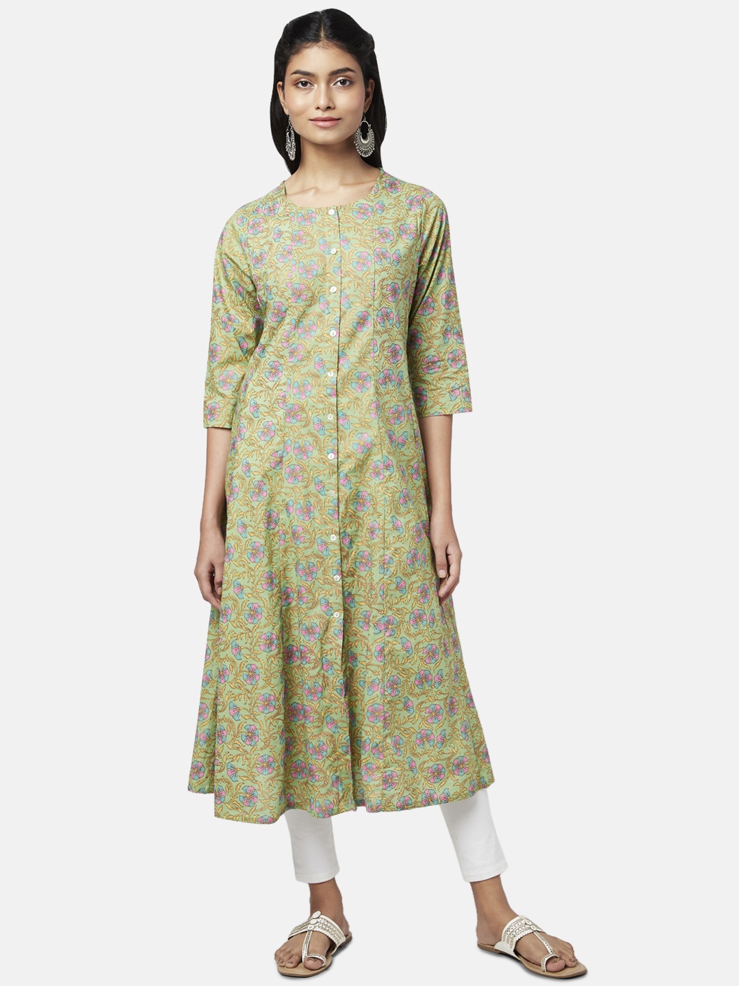

RANGMANCH BY PANTALOONS Floral Printed Anarkali Kurta, Green