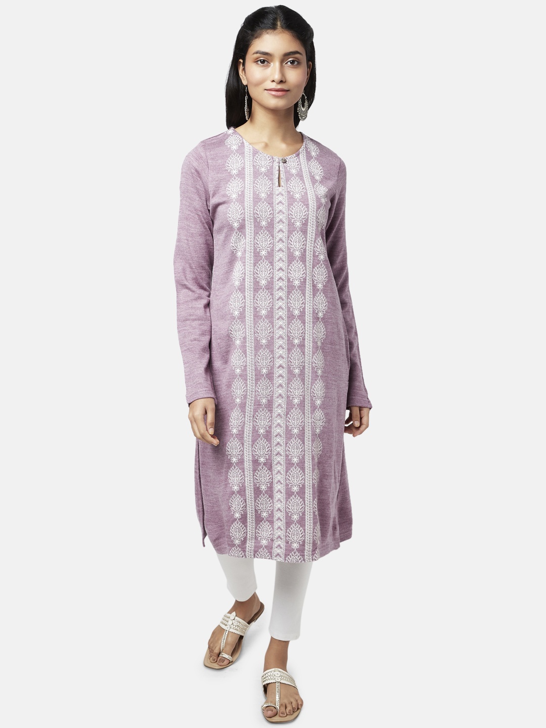 

RANGMANCH BY PANTALOONS Women Mauve & White Ethnic Motifs Printed Acrylic Kurta