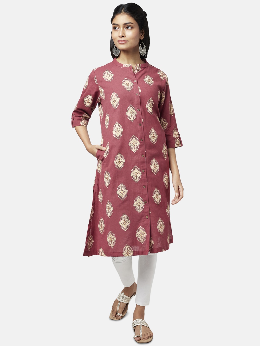

RANGMANCH BY PANTALOONS Ethnic Motifs Printed Cotton A-Line Kurta, Red