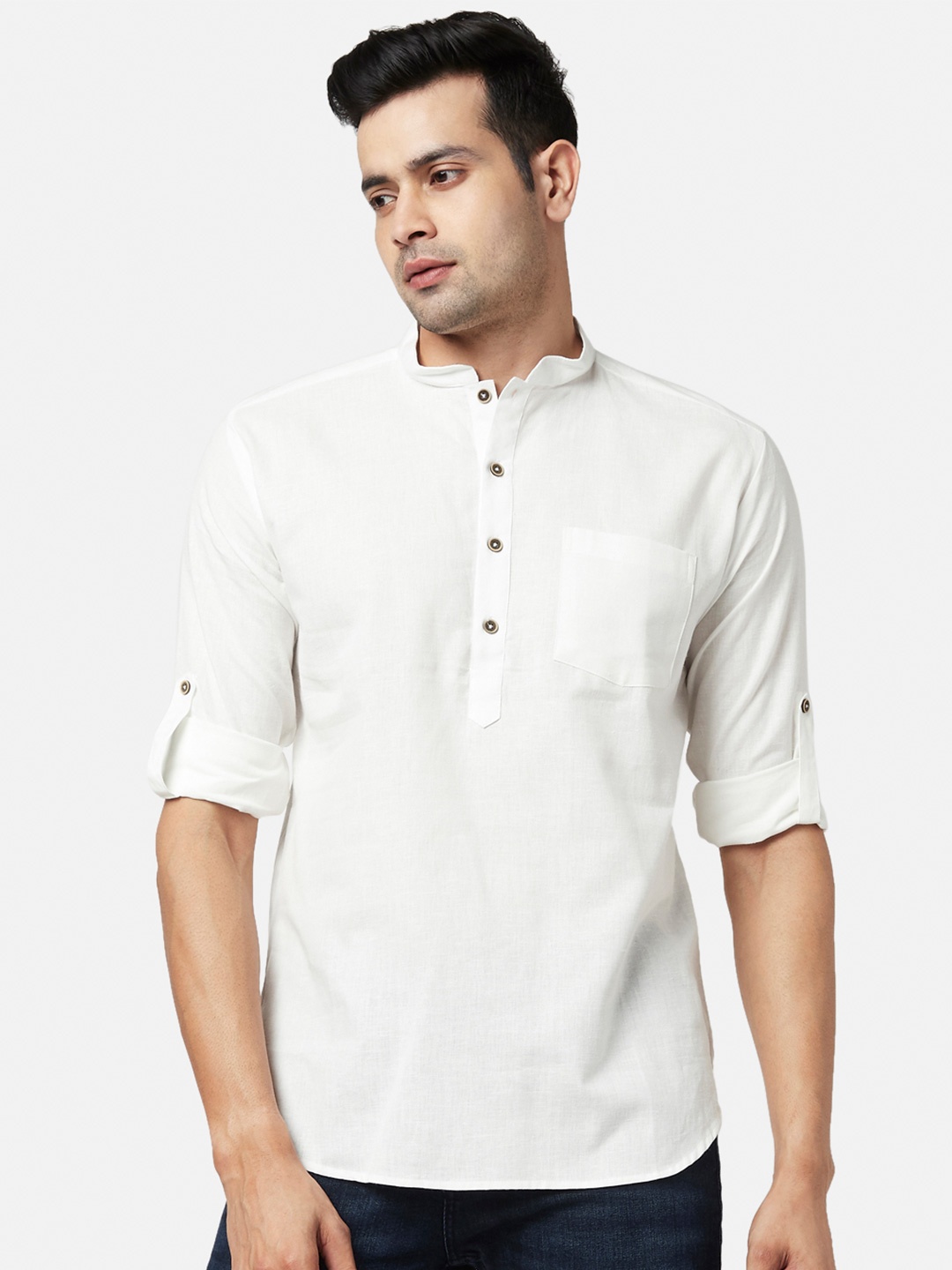 

indus route by Pantaloons Men Off White Solid Cotton Kurta