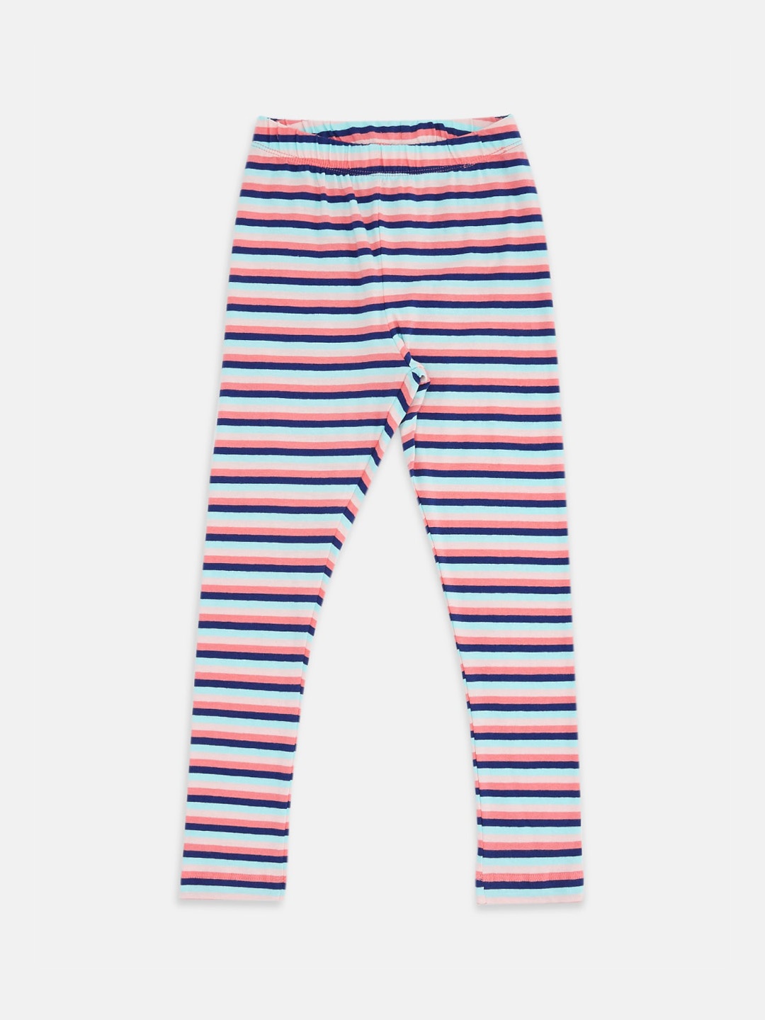 

Pantaloons Junior Girls White & Blue Striped Churidar-Length Leggings