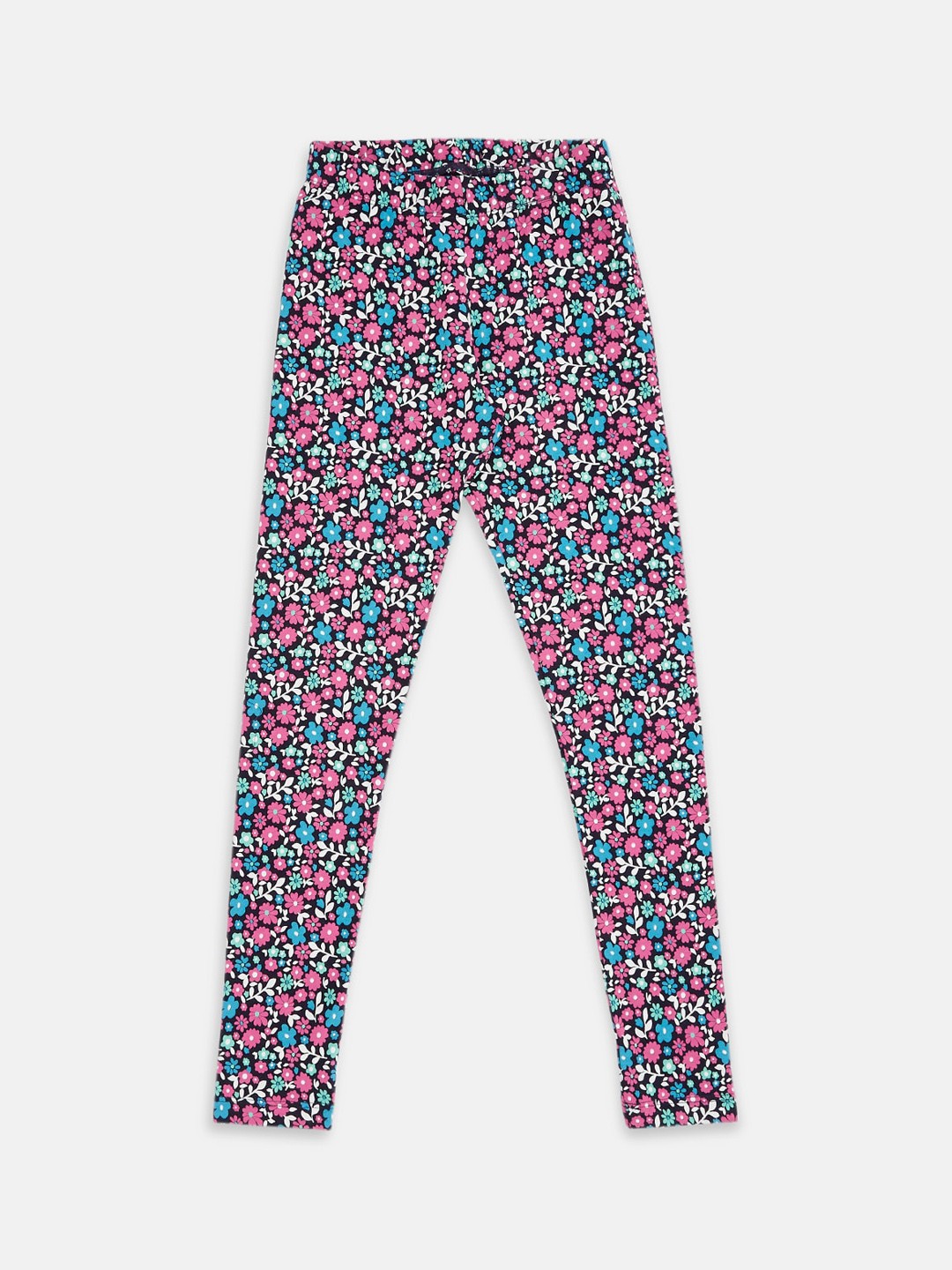 

Pantaloons Junior Girls Navy Blue & Pink Floral Printed Churidar-Length Leggings