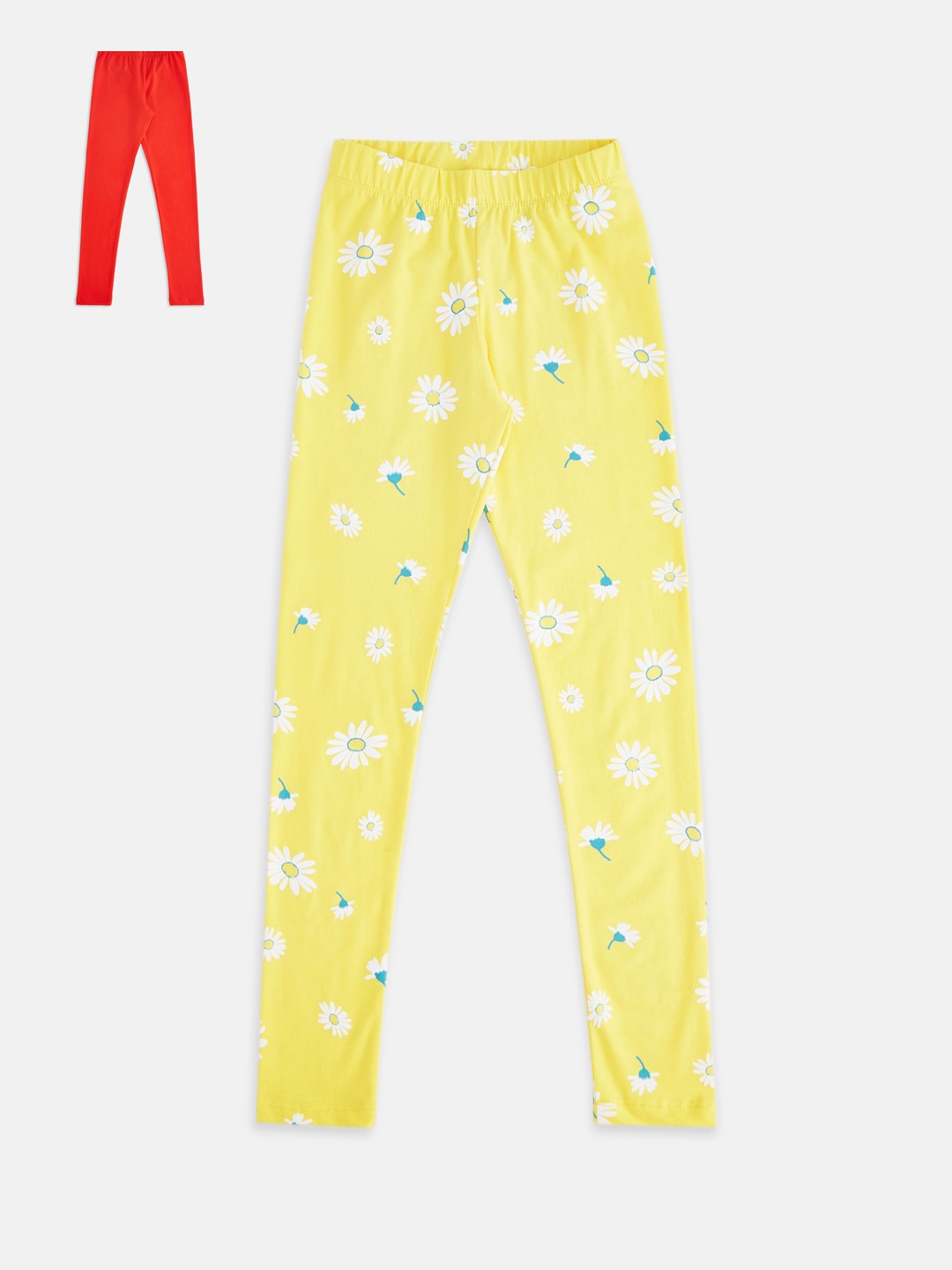 

Pantaloons Junior Girls Pack Of 2 Yellow & Red Printed Ankle-Length Leggings