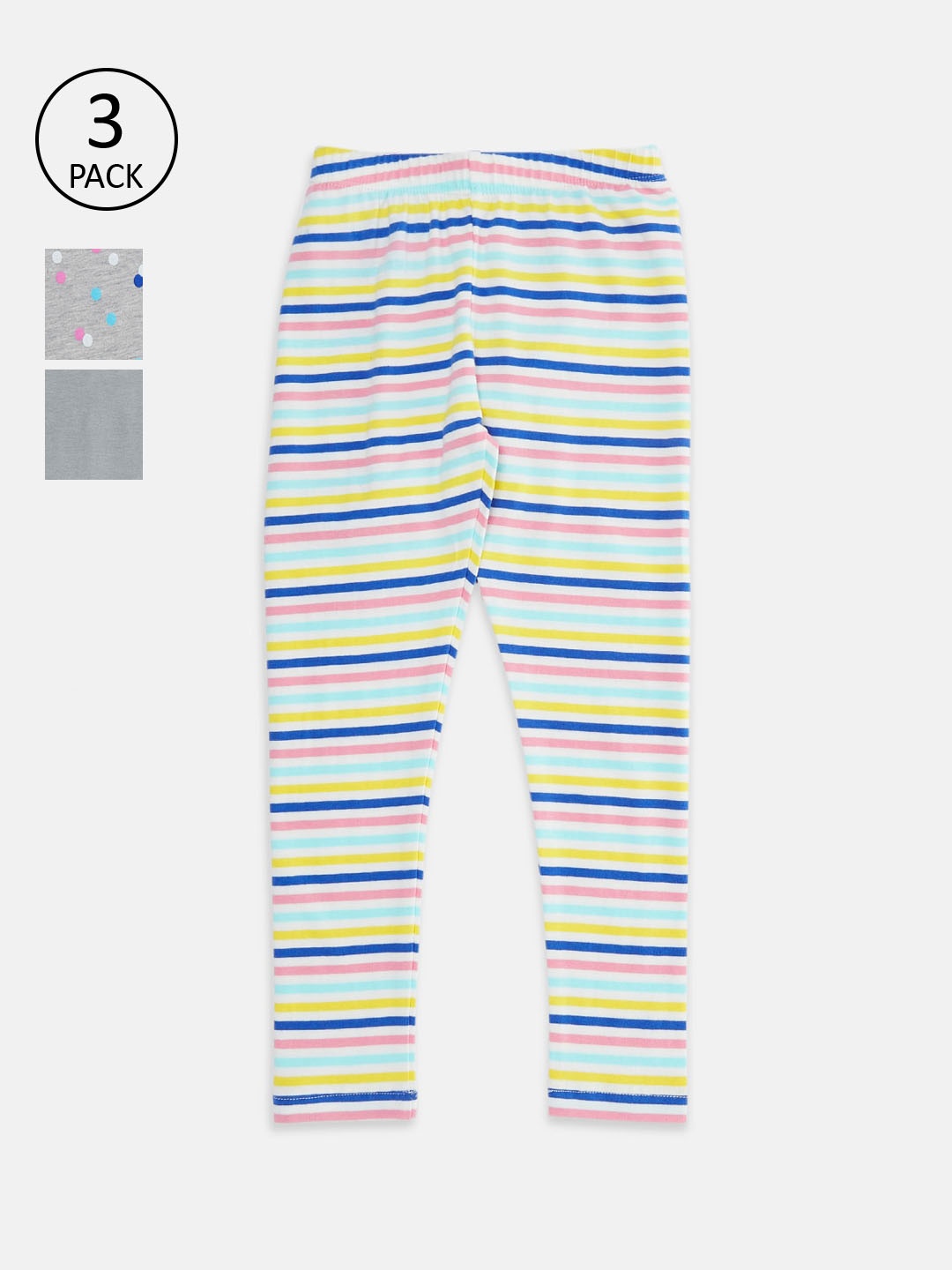 

Pantaloons Junior Girls Pack Of 3 Striped Ankle-Length Leggings, Grey