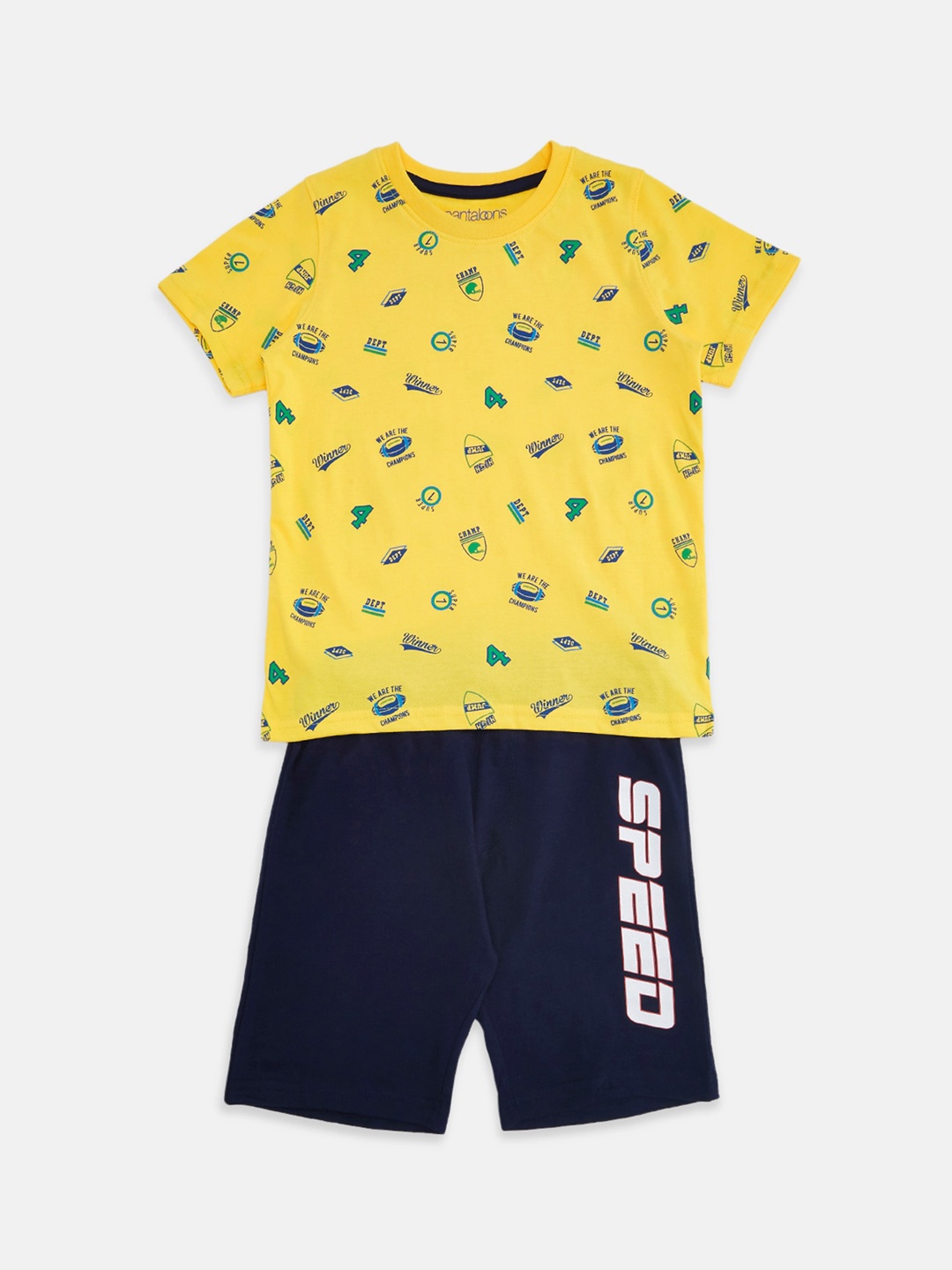 

Pantaloons Junior Boys Yellow & Blue Printed Night Suit