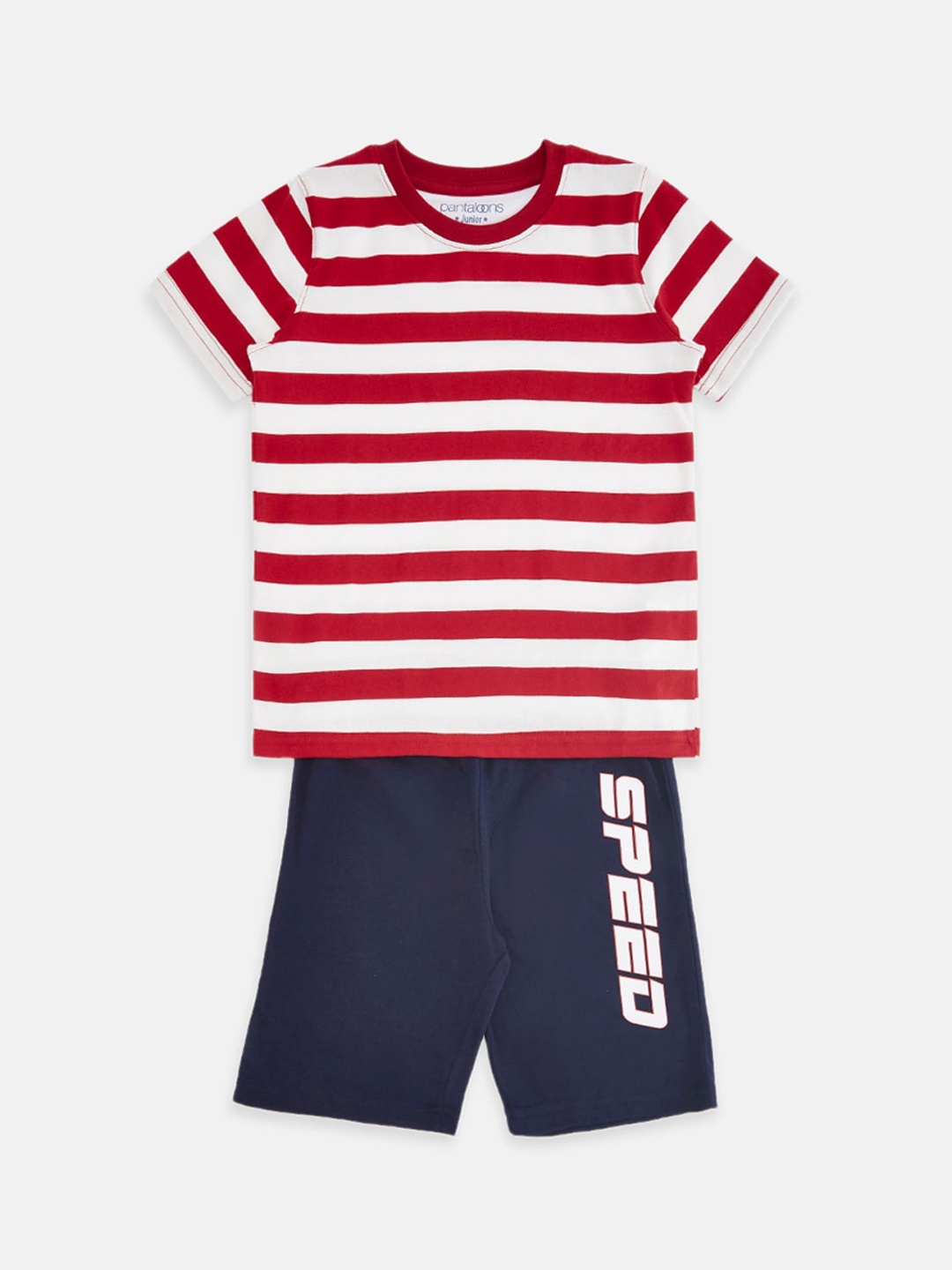 

Pantaloons Junior Boys Red & Navy Blue Striped Night Suit
