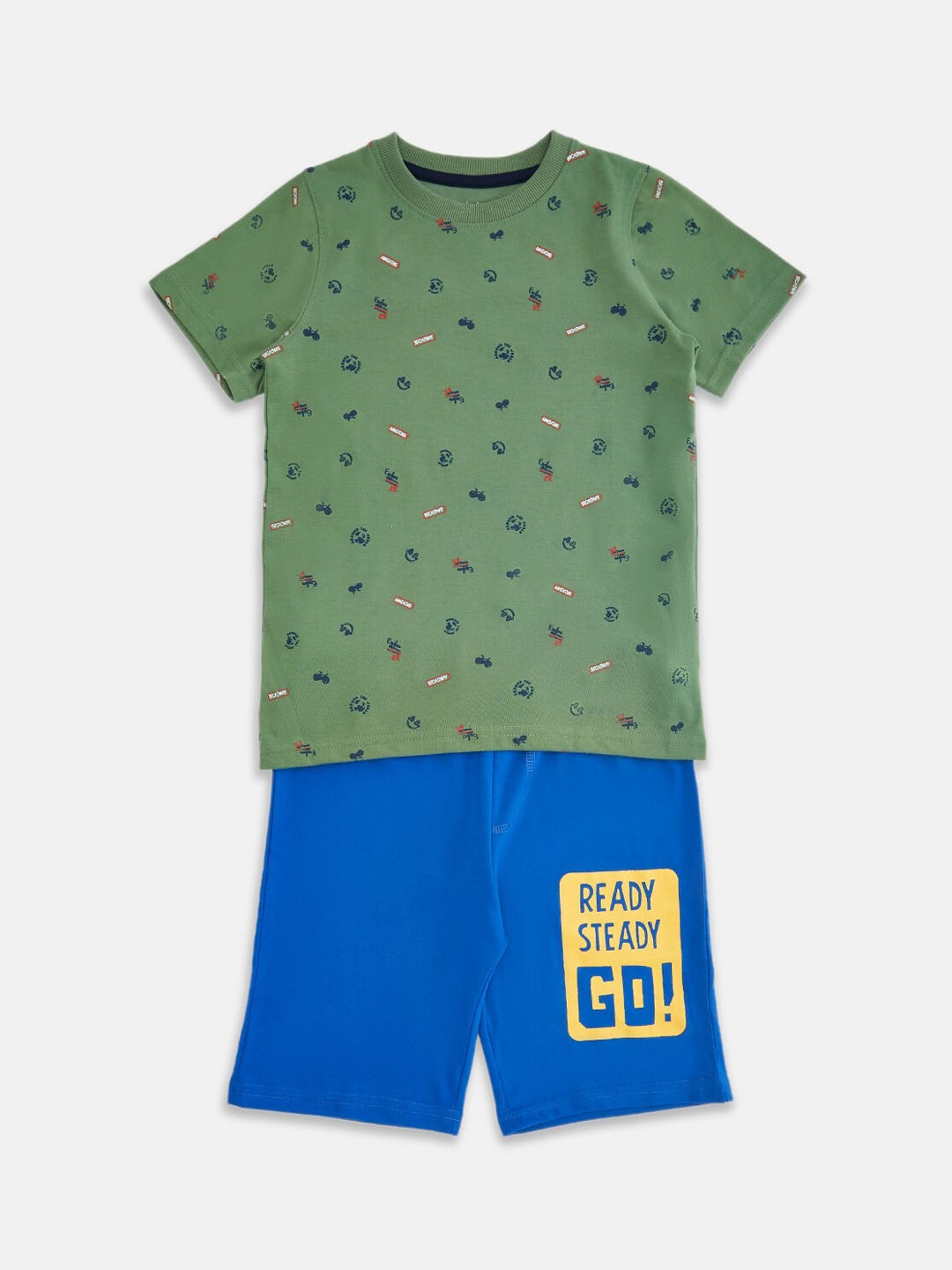 

Pantaloons Junior Boys Green & Blue Printed Night Suit
