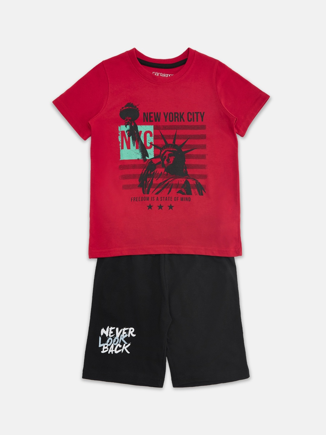 

Pantaloons Junior Boys Red & Black Printed Night Suit