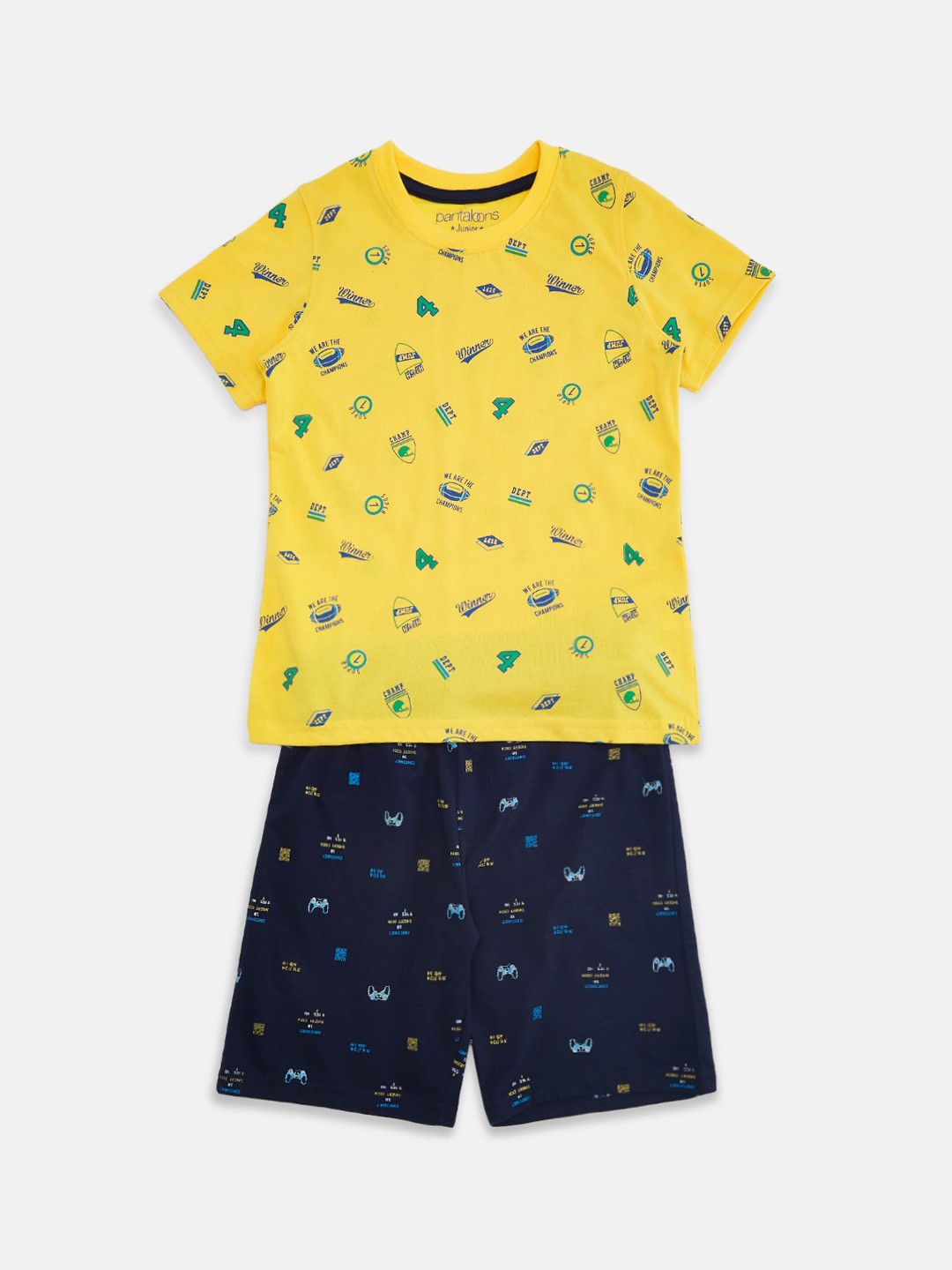 

Pantaloons Junior Boys Yellow & Blue Printed Night Suit
