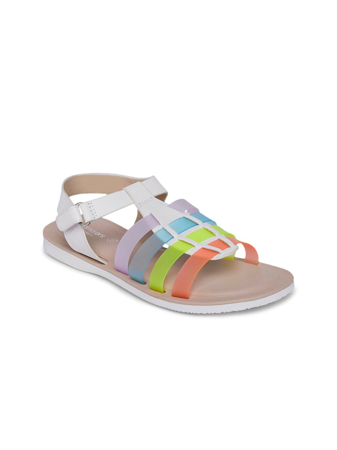 

Pantaloons Junior Girls Multicoloured Colourblocked Open Toe Flats, White