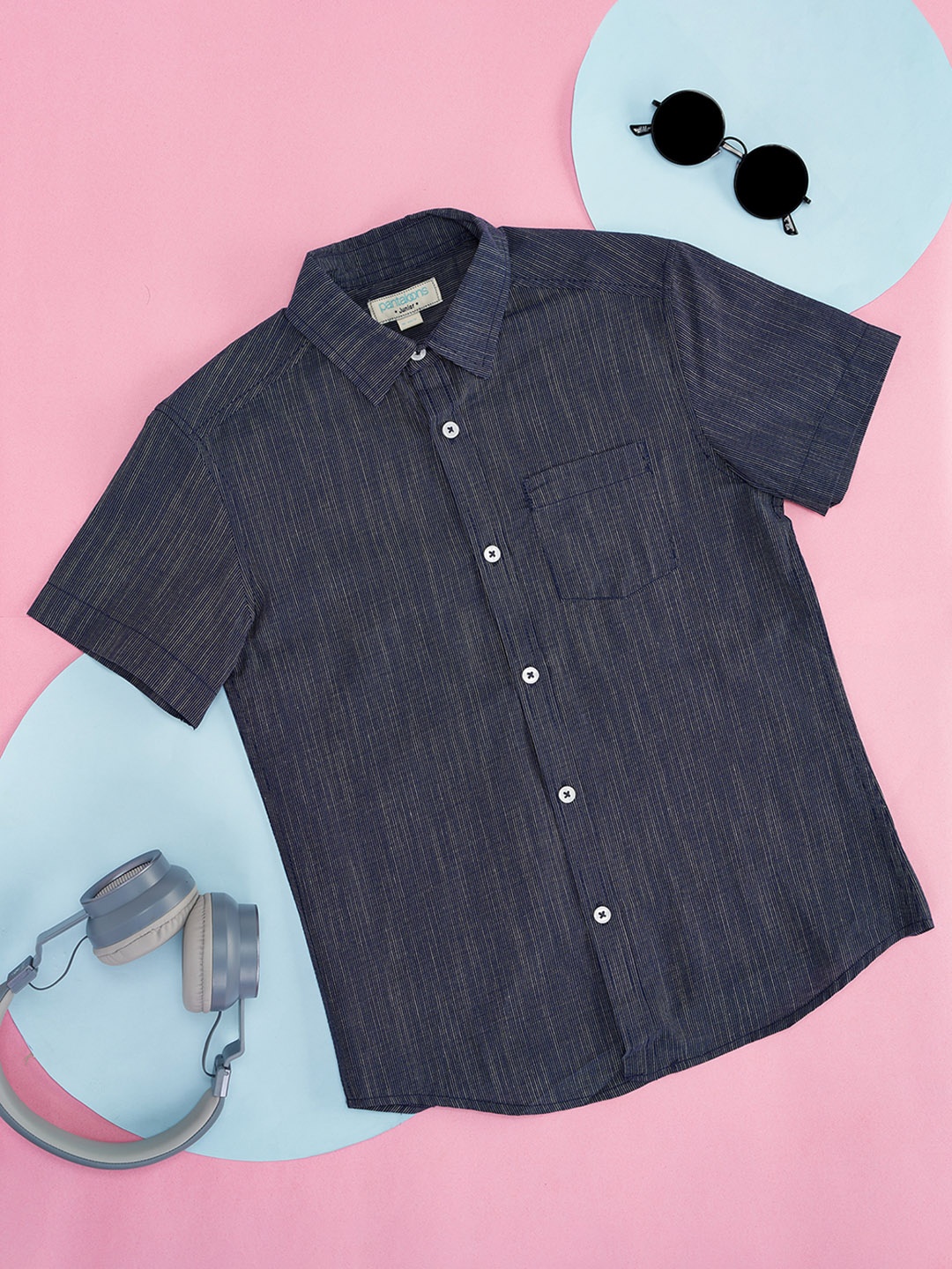 

Pantaloons Junior Boys Self Design Casual Cotton Shirt, Navy blue
