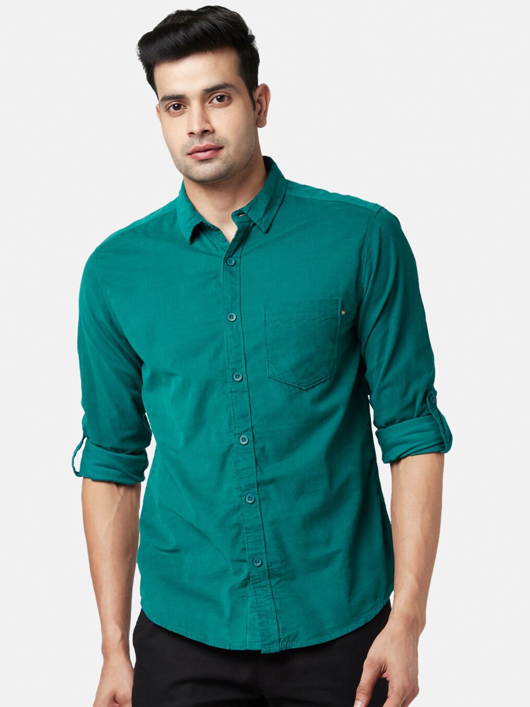 

Urban Ranger by pantaloons Men Green Slim Fit Cotton Casual Shirt
