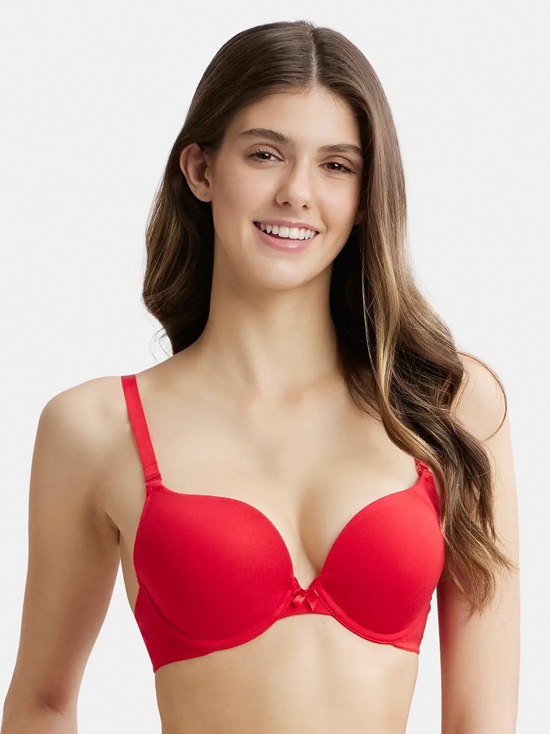 

Jockey Wired Padded Cotton Medium Coverage Plunge Neck Pushup Bra-FE53, Red