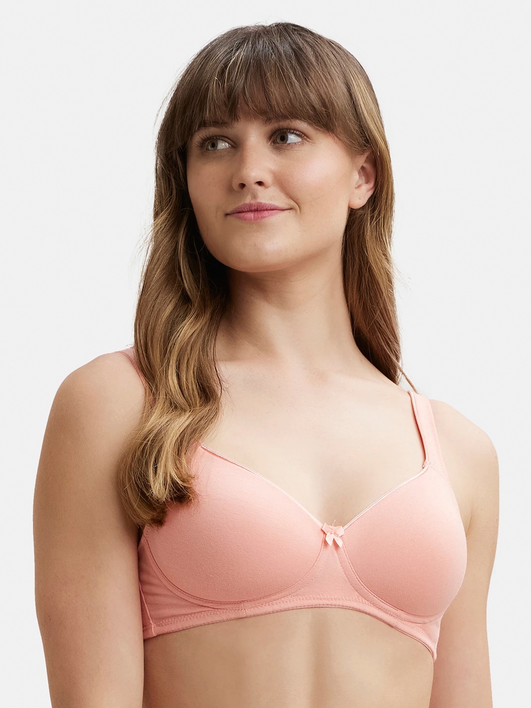 

Jockey Wirefree Padded Cotton Full Coverage Tshirt Bra with Broad Fabric Straps-FE35, Pink