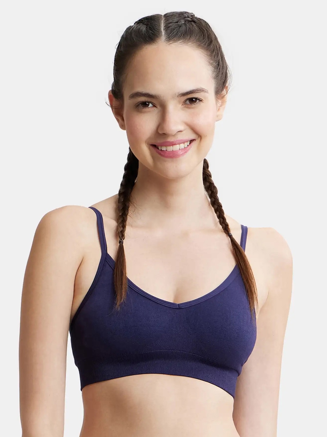 

Jockey Wirefree Seamfree Non Padded Micro Touch Nylon Full Coverage Beginners Bra-FE74, Blue