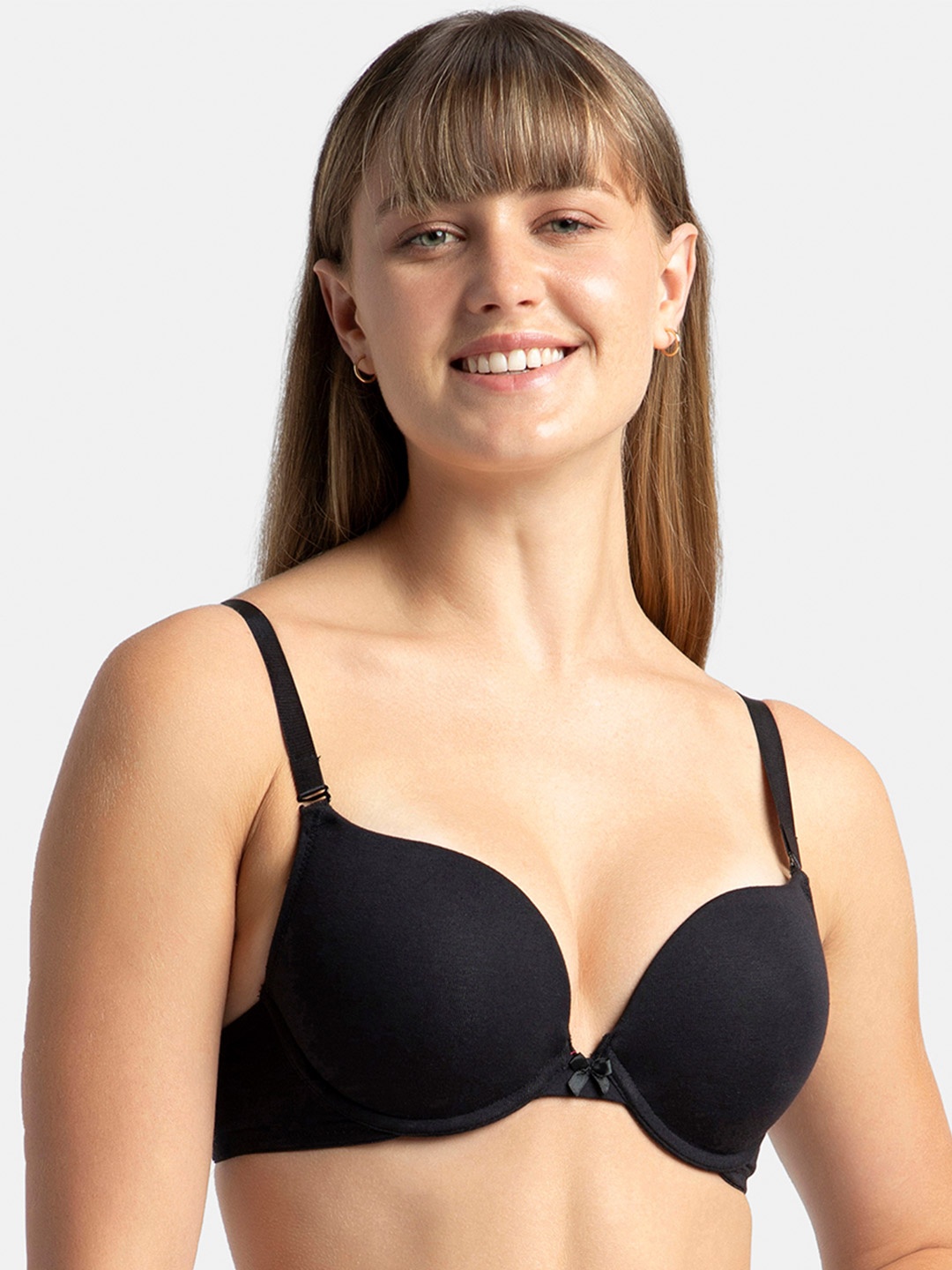 

Jockey Wired Padded Cotton Medium Coverage Plunge Neck Pushup Bra-FE53, Black