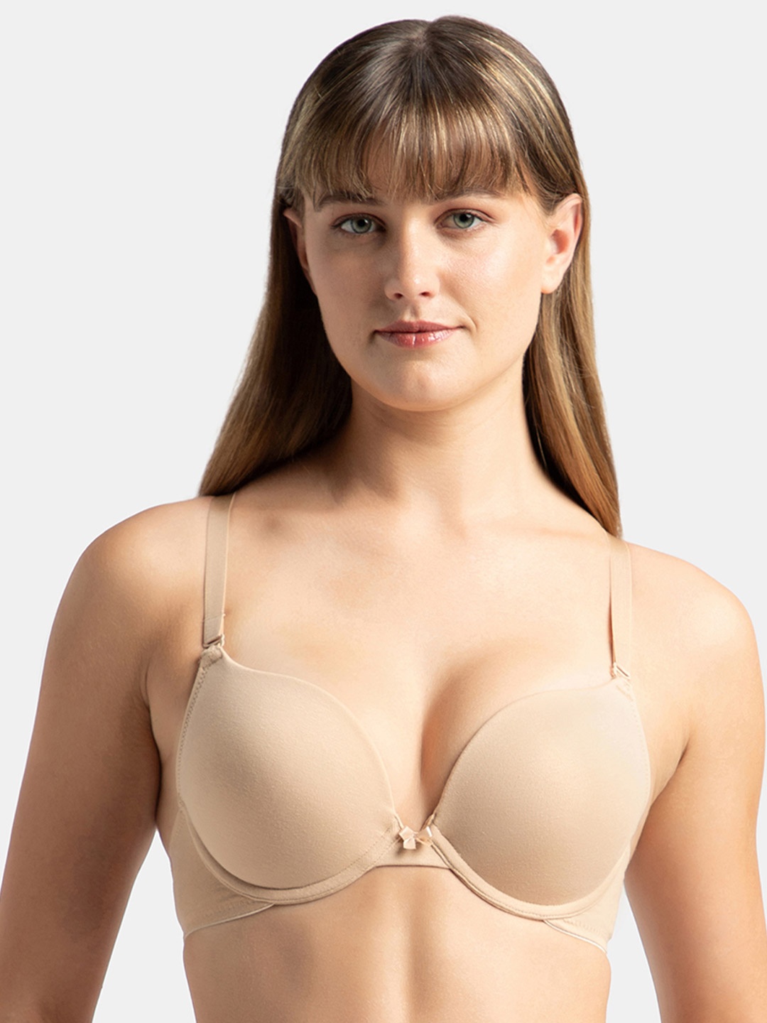 

Jockey Wired Padded Cotton Medium Coverage Plunge Neck Pushup Bra-FE53, Beige