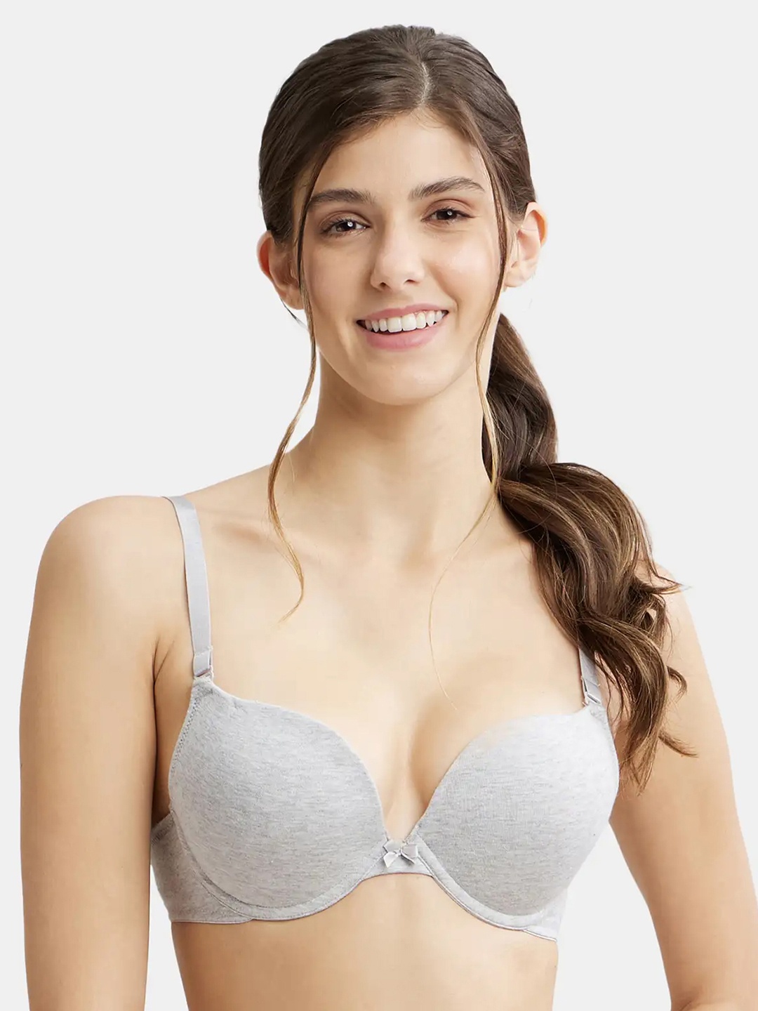 

Jockey Wired Padded Cotton Medium Coverage Plunge Neck Pushup Bra-FE53, Grey