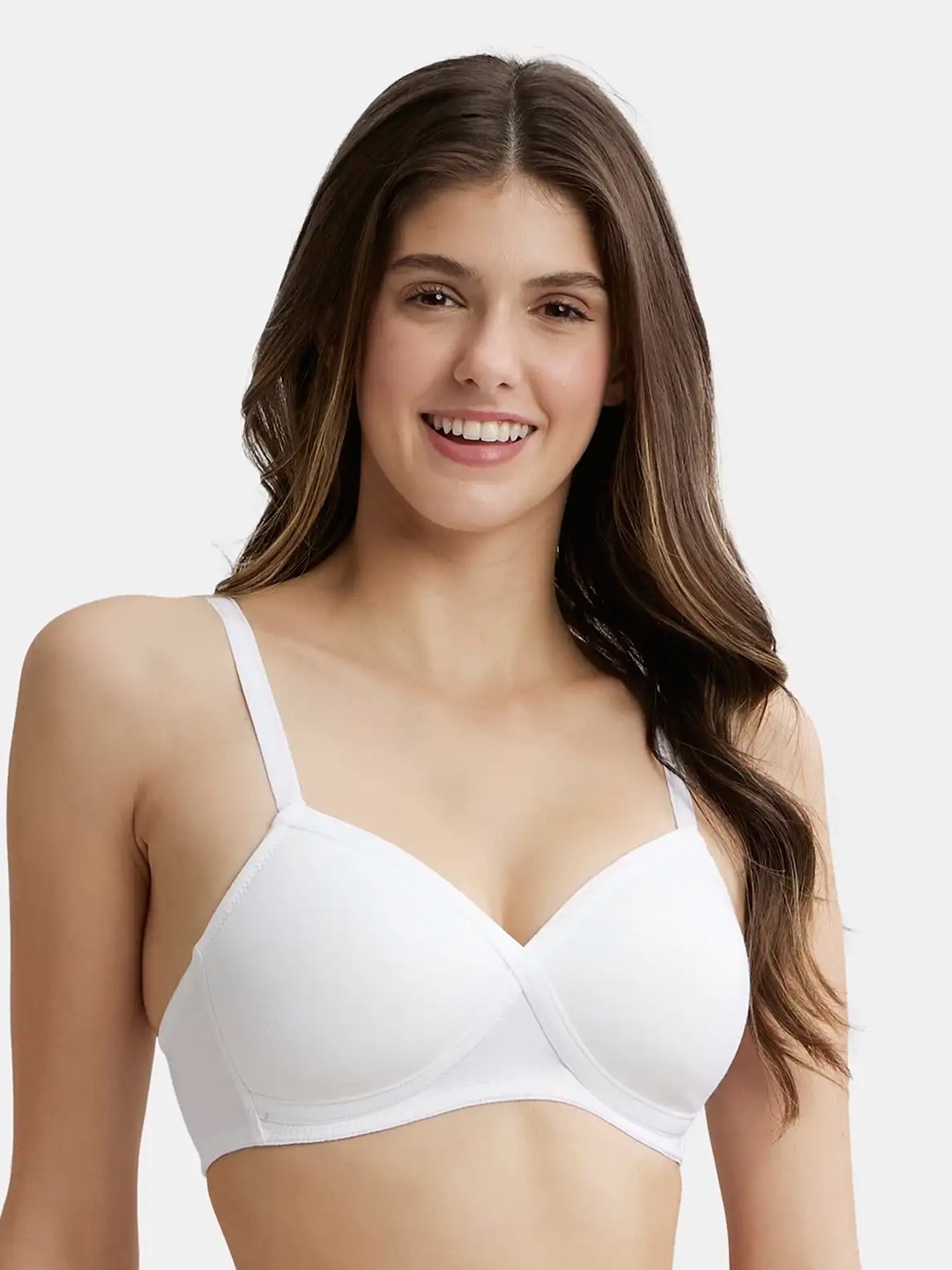 

Jockey Wirefree Padded Cotton Full Coverage Tshirt Bra with Adjustable Straps-FE40, White