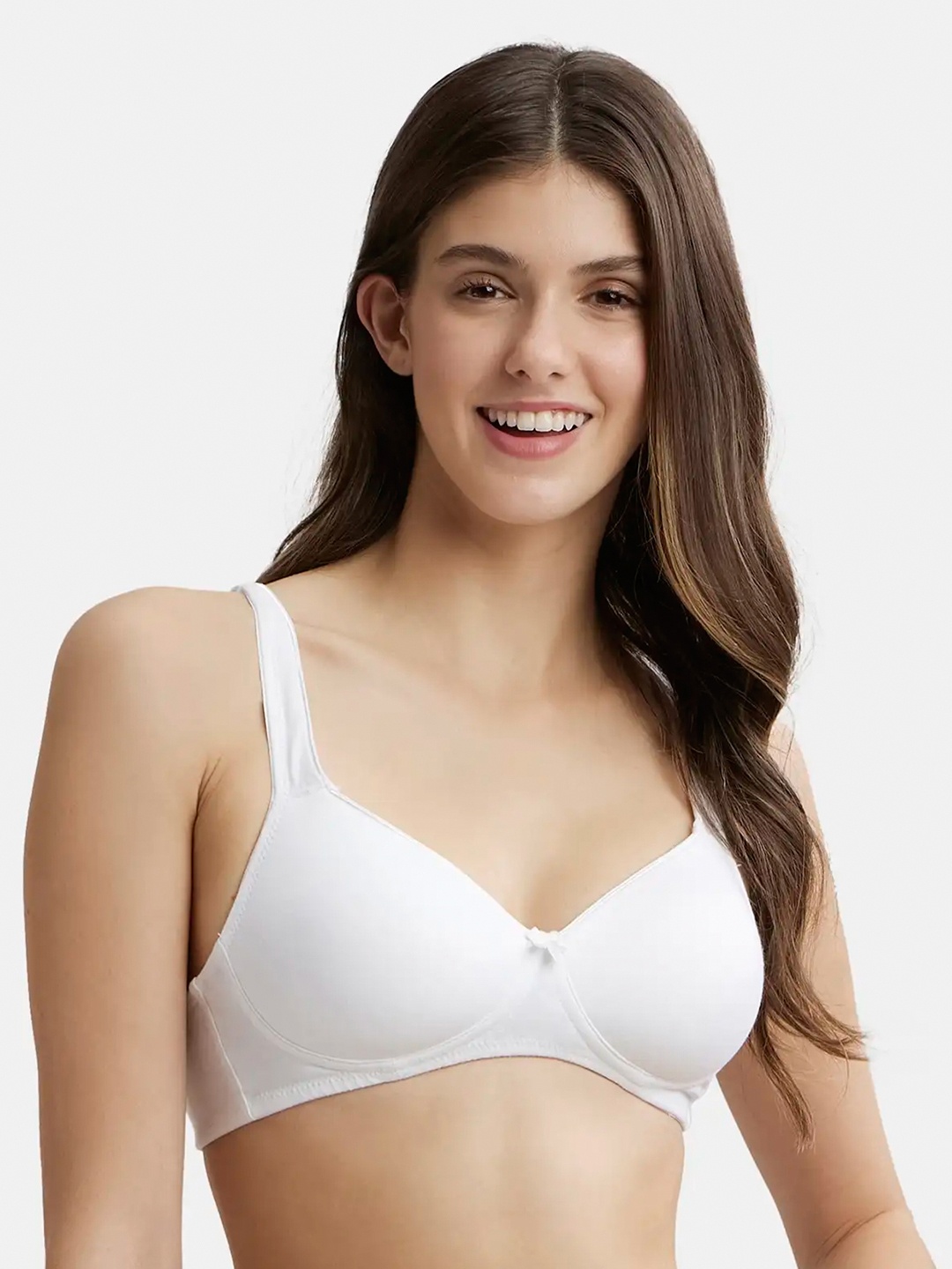 

Jockey Wirefree Padded Cotton Full Coverage Tshirt Bra with Broad Fabric Straps-FE35, White