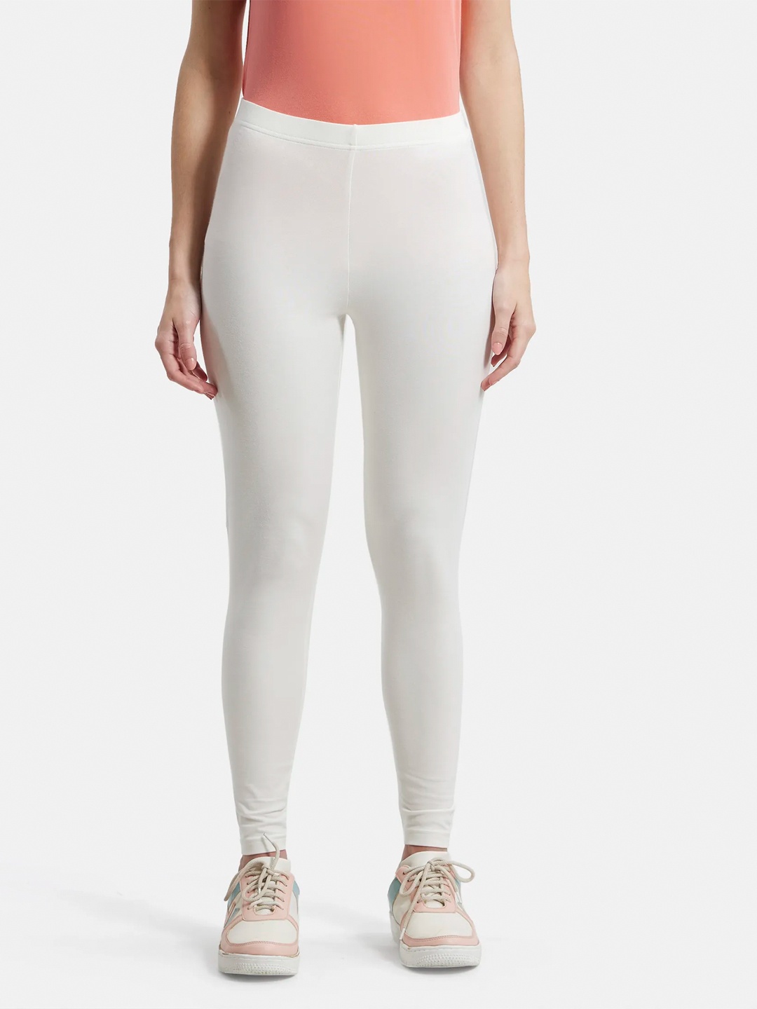 

Jockey Super Combed Cotton Stretch Leggingssoft Waistband-AW87, White