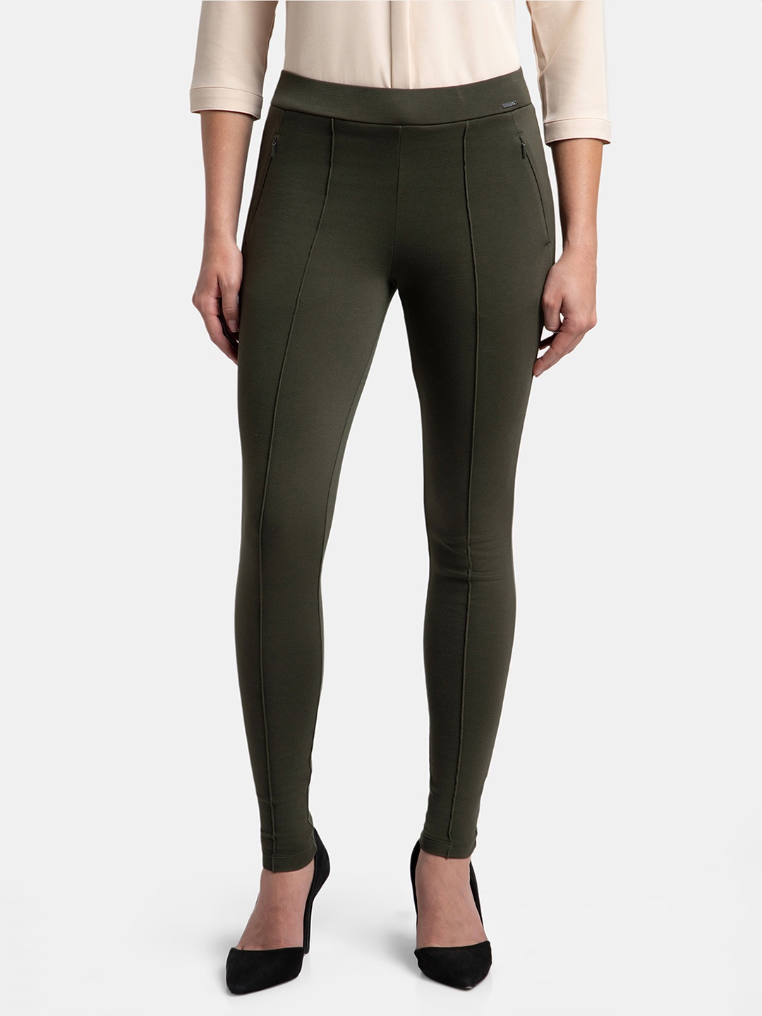 

Jockey Stretch Treggings with Side Zipper Pockets-IW05, Green