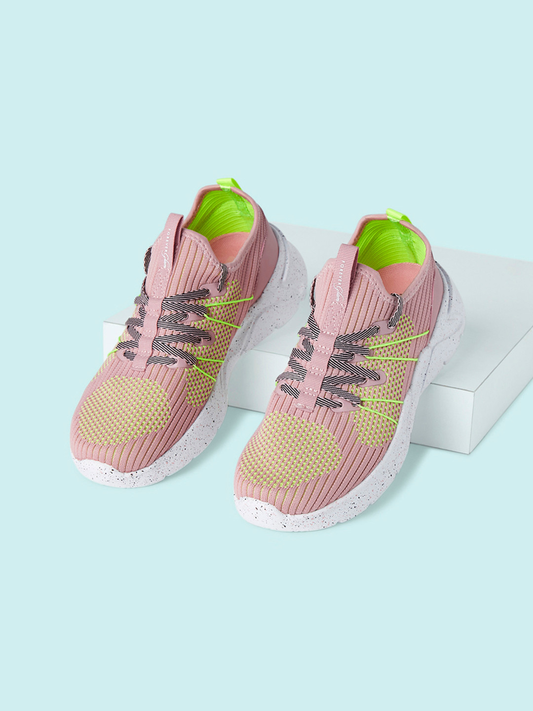 

Forever Glam by Pantaloons Women Pink & Green Flyknit Walking Non-Marking Shoes