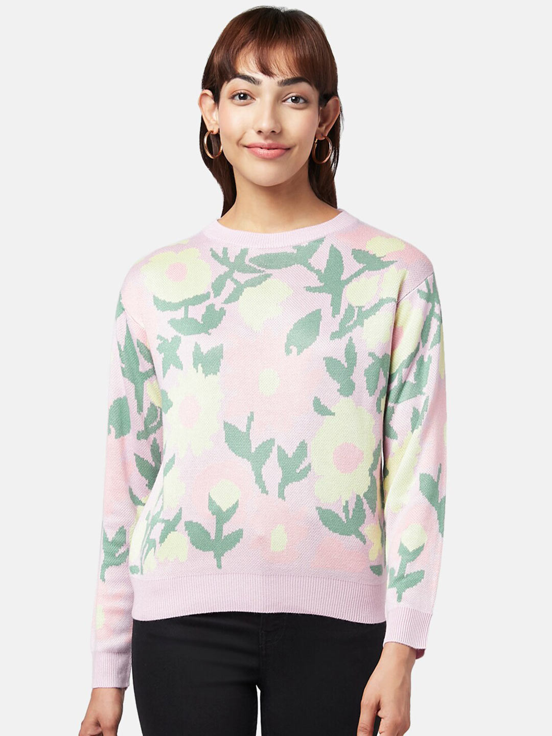 

Honey by Pantaloons Women Pink & Green Floral Printed Pullover