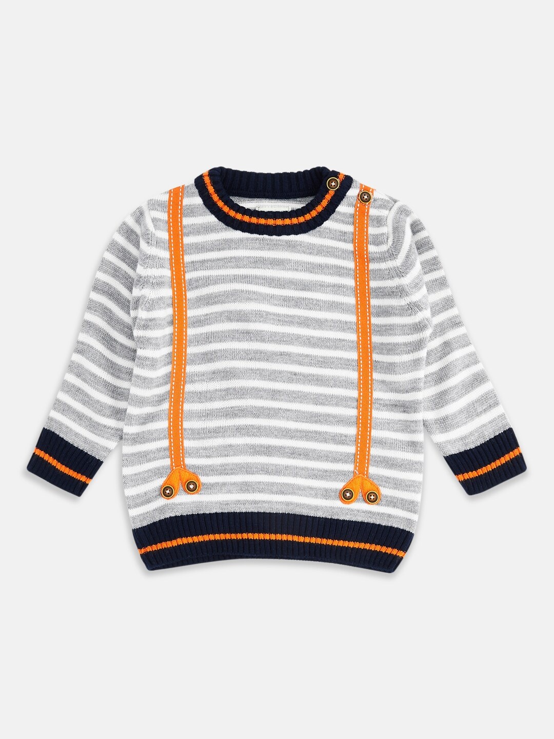 

Pantaloons Baby Boys Grey Melange & White Striped Acrylic Pullover