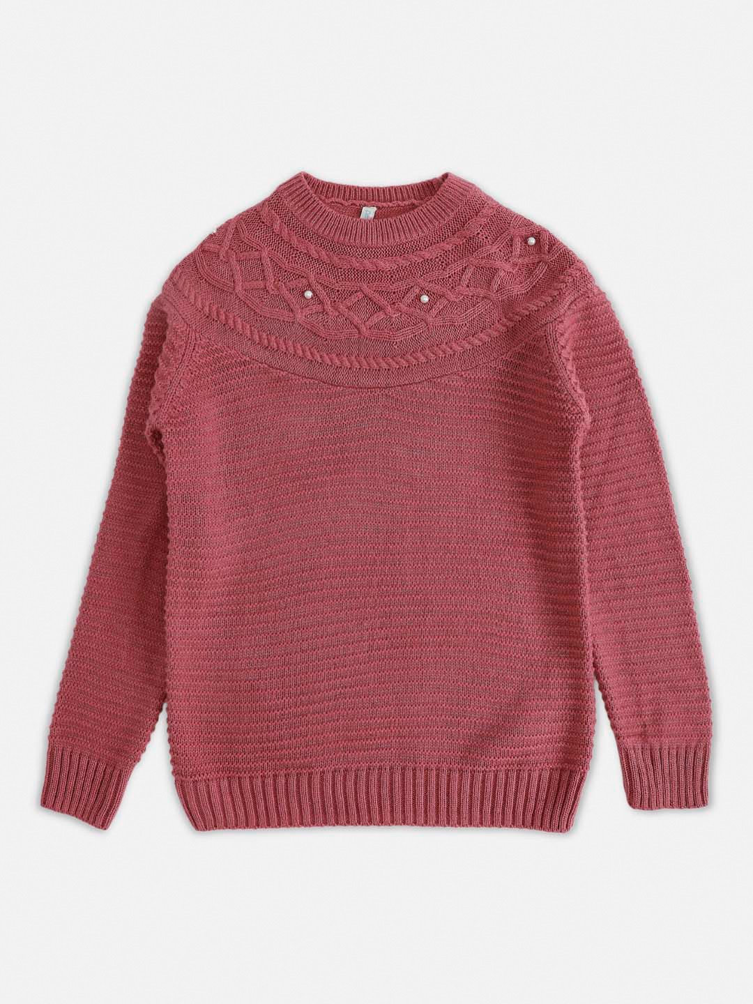 

Pantaloons Junior Girls Pink Self Design Acrylic Pullover