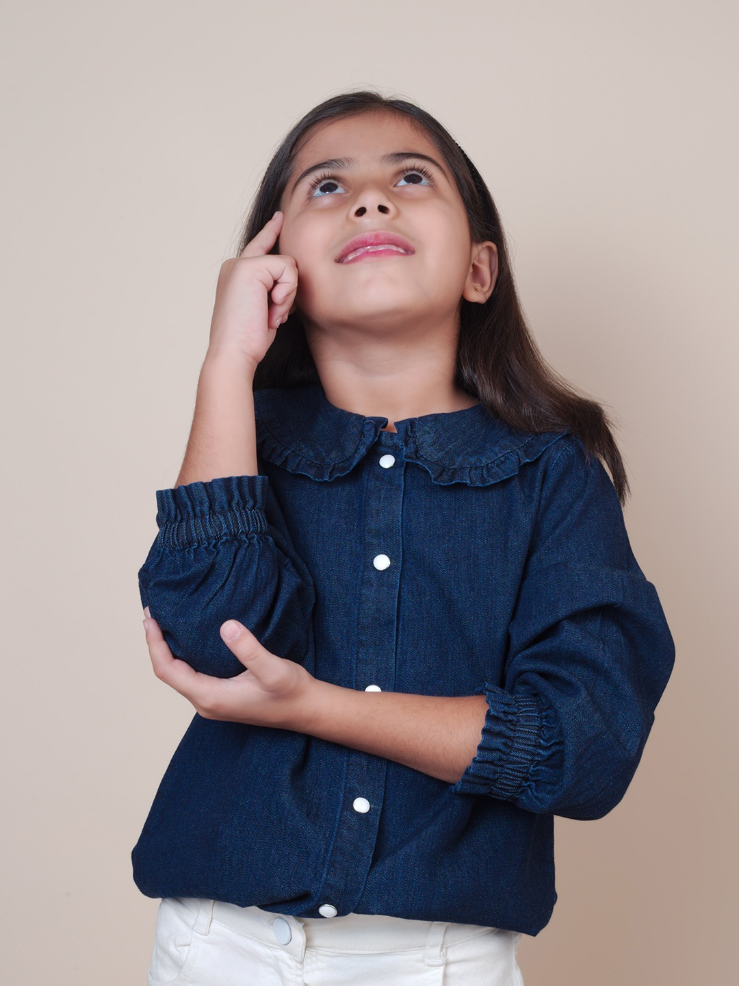 

Little Carrot Girls Blue Peter Pan Collar Indigo Denim Pure Cotton Shirt Style Top