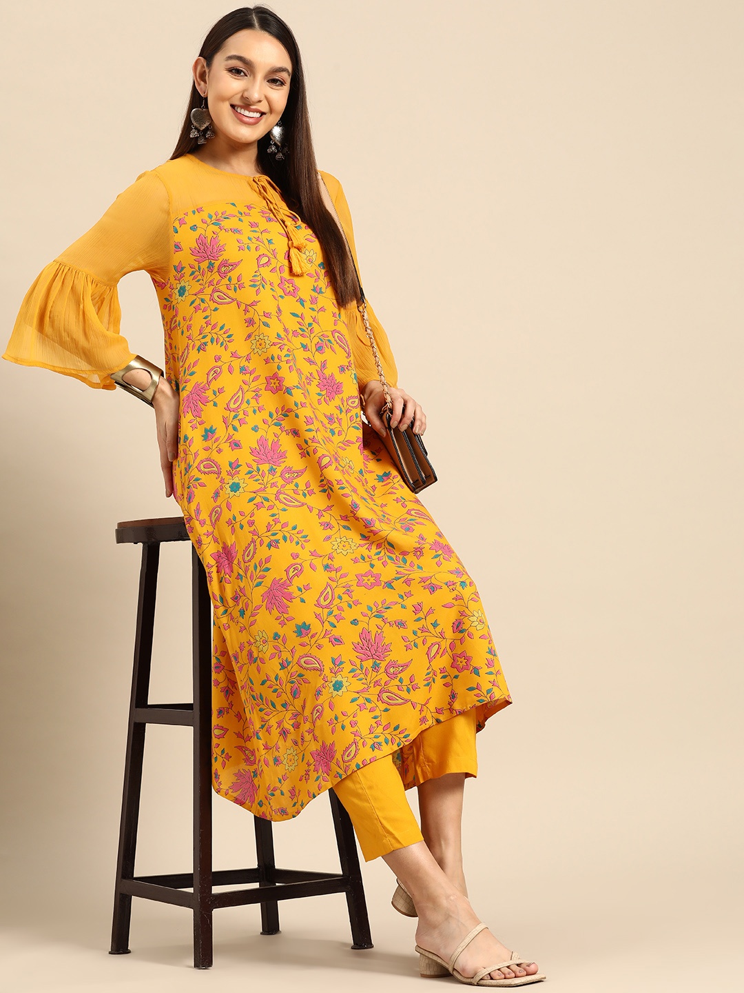 

Anouk Women Ethnic Motifs Printed Kurta with Trouser, Mustard