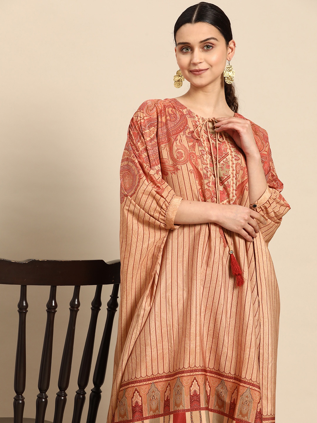 

Anouk Women Ethnic Motifs Printed Kurta with Trousers, Beige