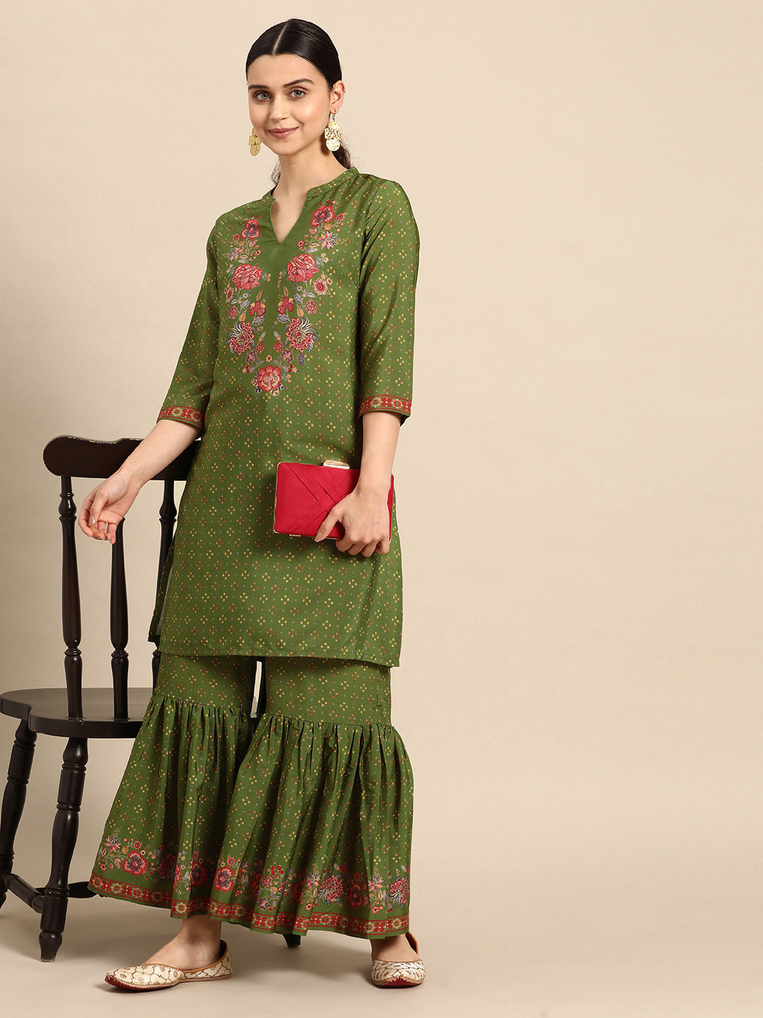 

Anouk Women Ethnic Motifs Printed Kurta with Sharara, Green