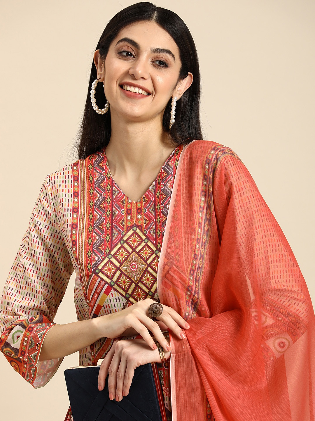 

Anouk Women Ethnic Motifs Printed Kurta with Palazzos & With Dupatta, Red