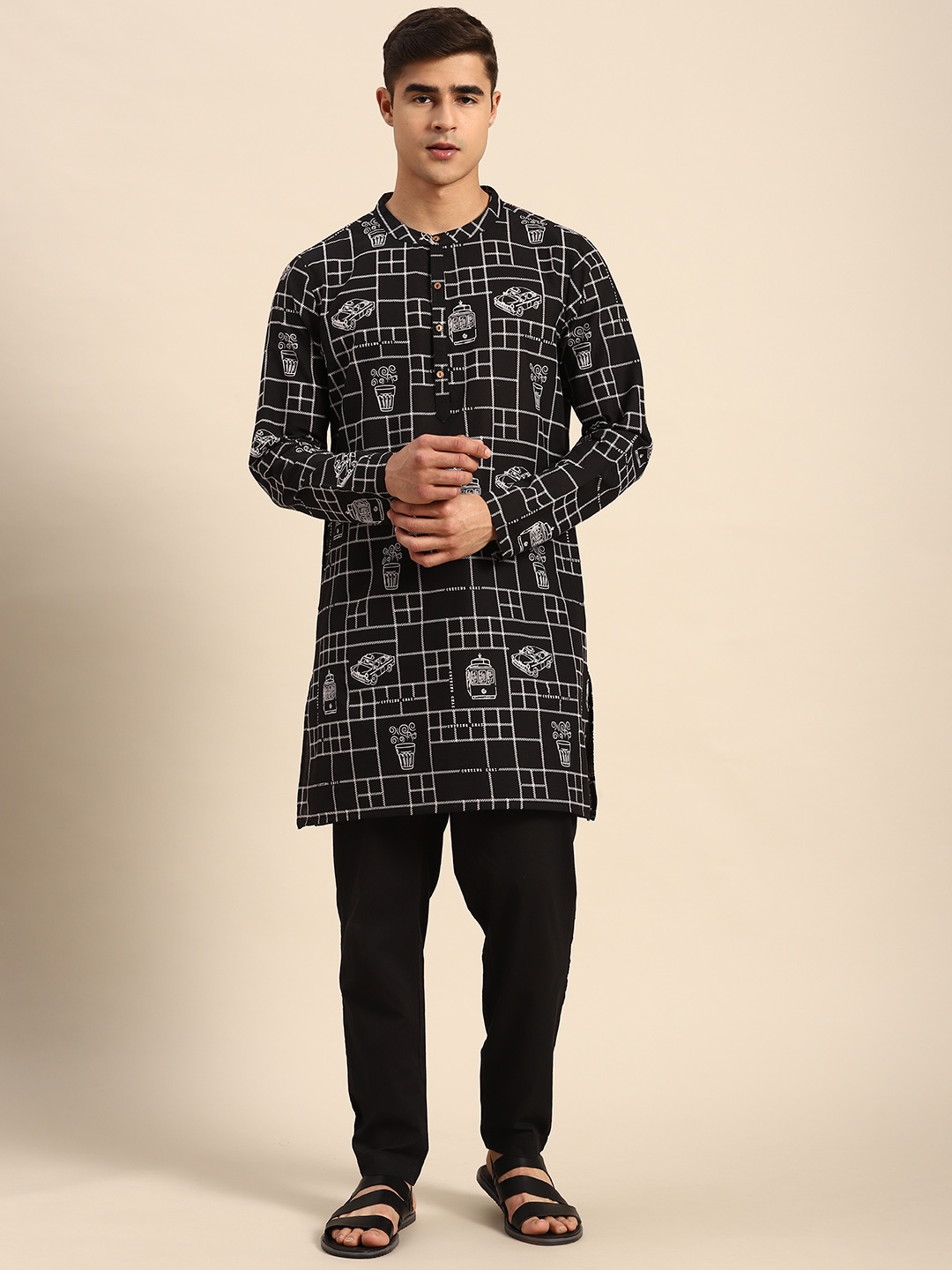

Anouk Printed Pure Cotton Kurta with Pyjamas, Black