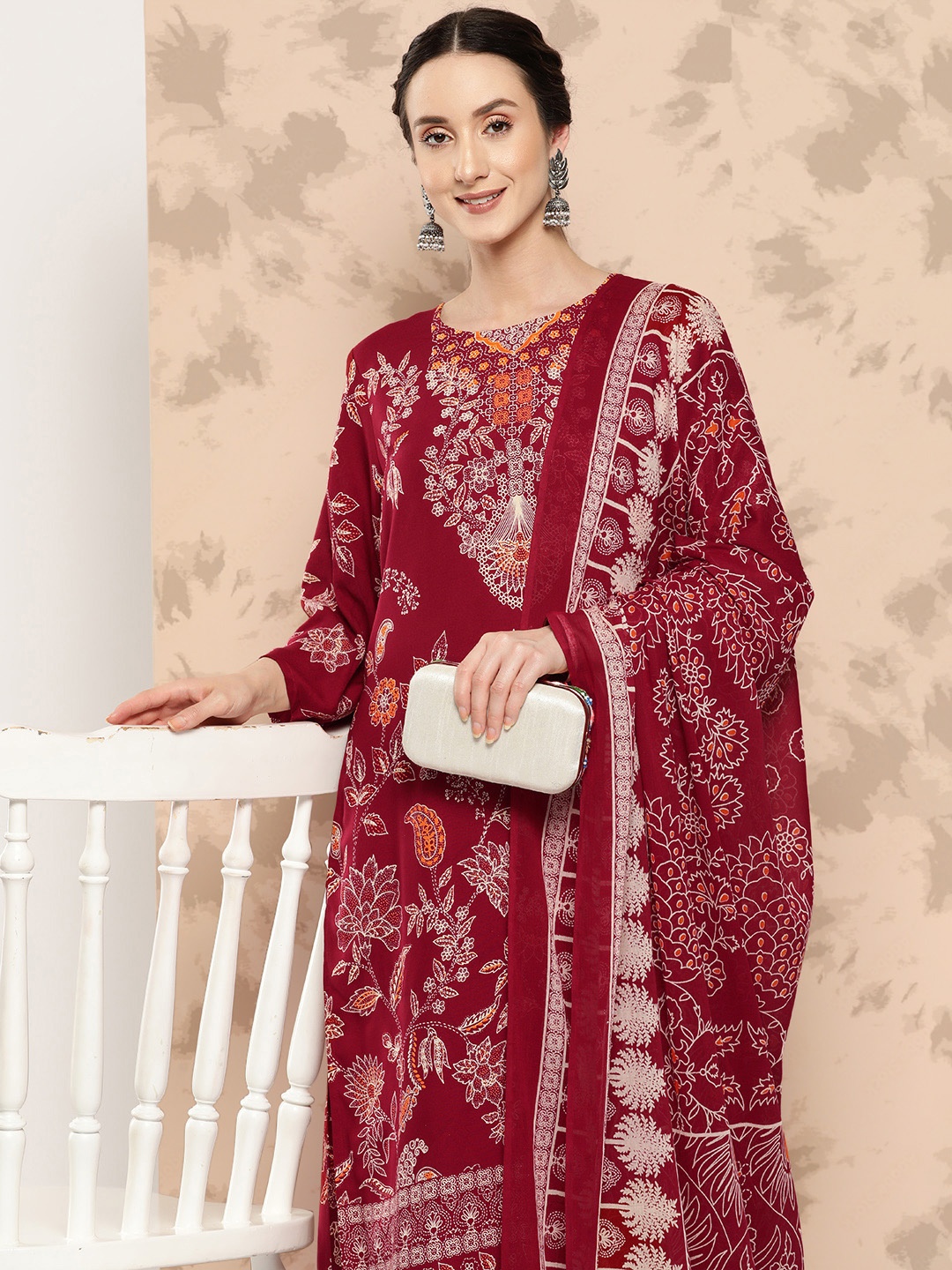 

Anouk Ethnic Motifs Printed Kurta with Trousers & Dupatta, Maroon