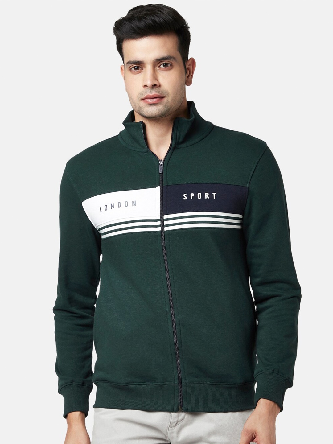 

BYFORD by Pantaloons Men Green Printed Cotton Front-Open Sweatshirt