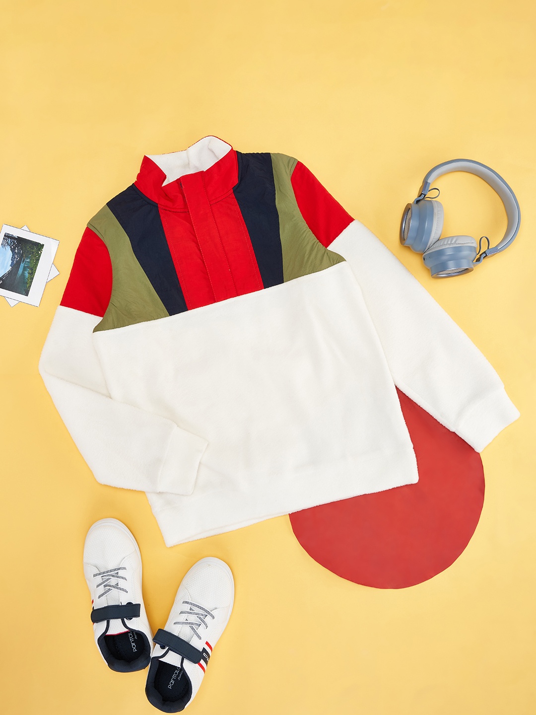 

Pantaloons Junior Boys Off White & Red Striped Cotton Sweatshirt