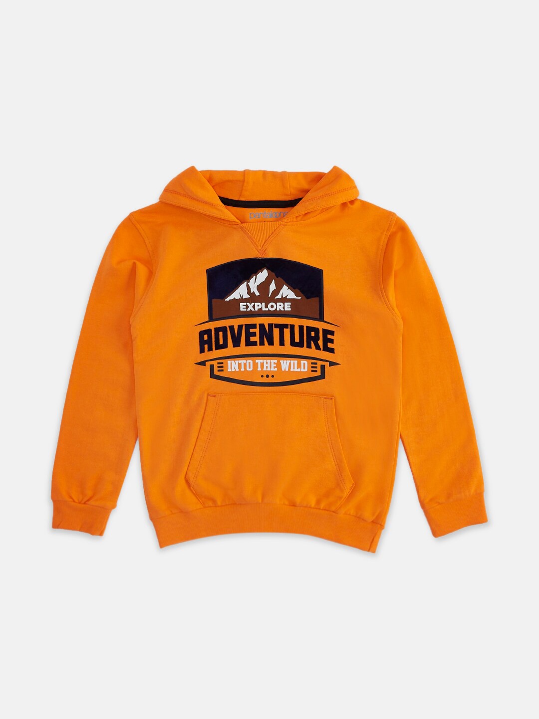 

Pantaloons Junior Boys Orange Printed Hooded Sweatshirt