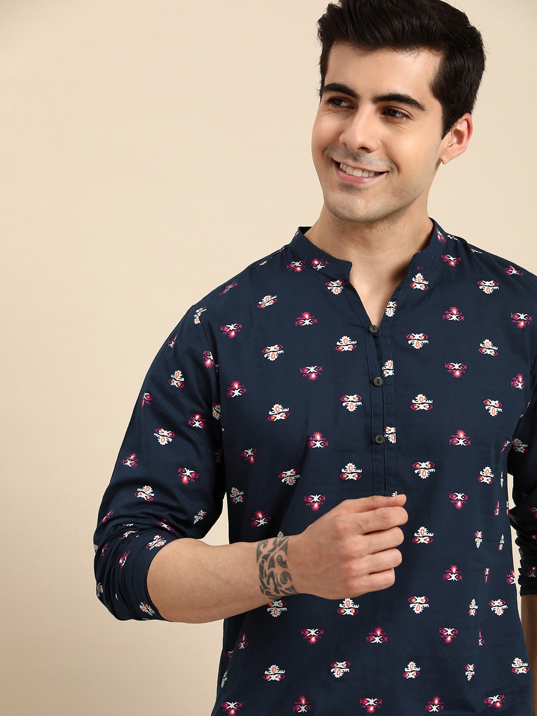 

Anouk Ethnic Motifs Printed Pure Cotton Indigo Kurta, Navy blue