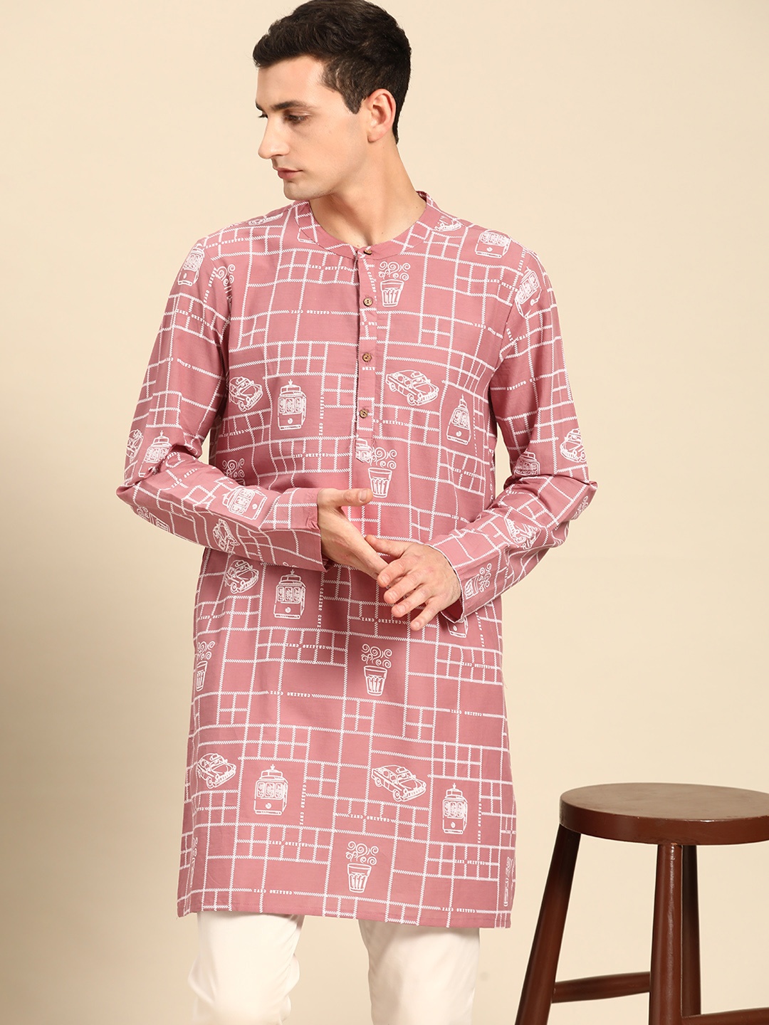 

Anouk Pure Cotton Geometric Printed Kurta, Pink