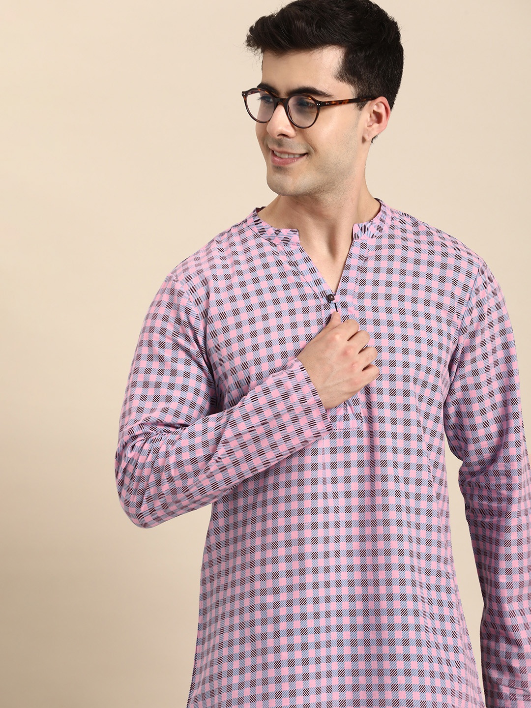 

Anouk Checked Pure Cotton Straight Kurta, Pink