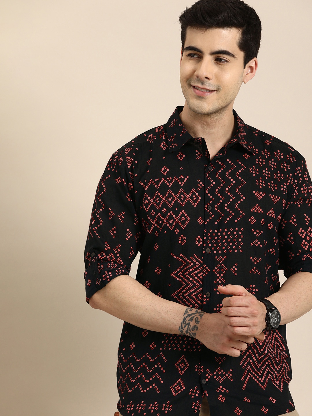 

Anouk Pure Cotton Geometric Printed Casual Shirt, Black